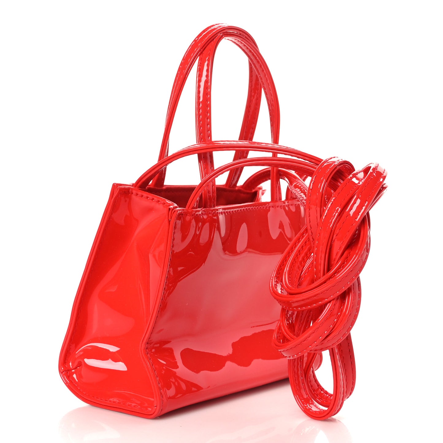Patent Vegan Leather Small Shopping Bag Red