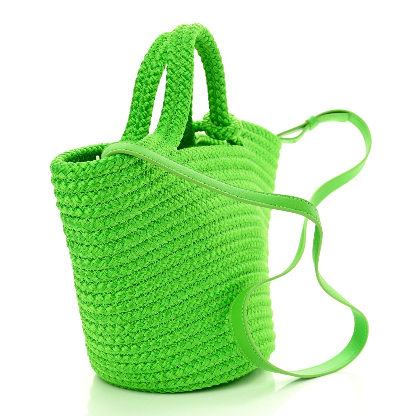 Nylon Lambskin Woven Small Ibiza Basket With Strap Green