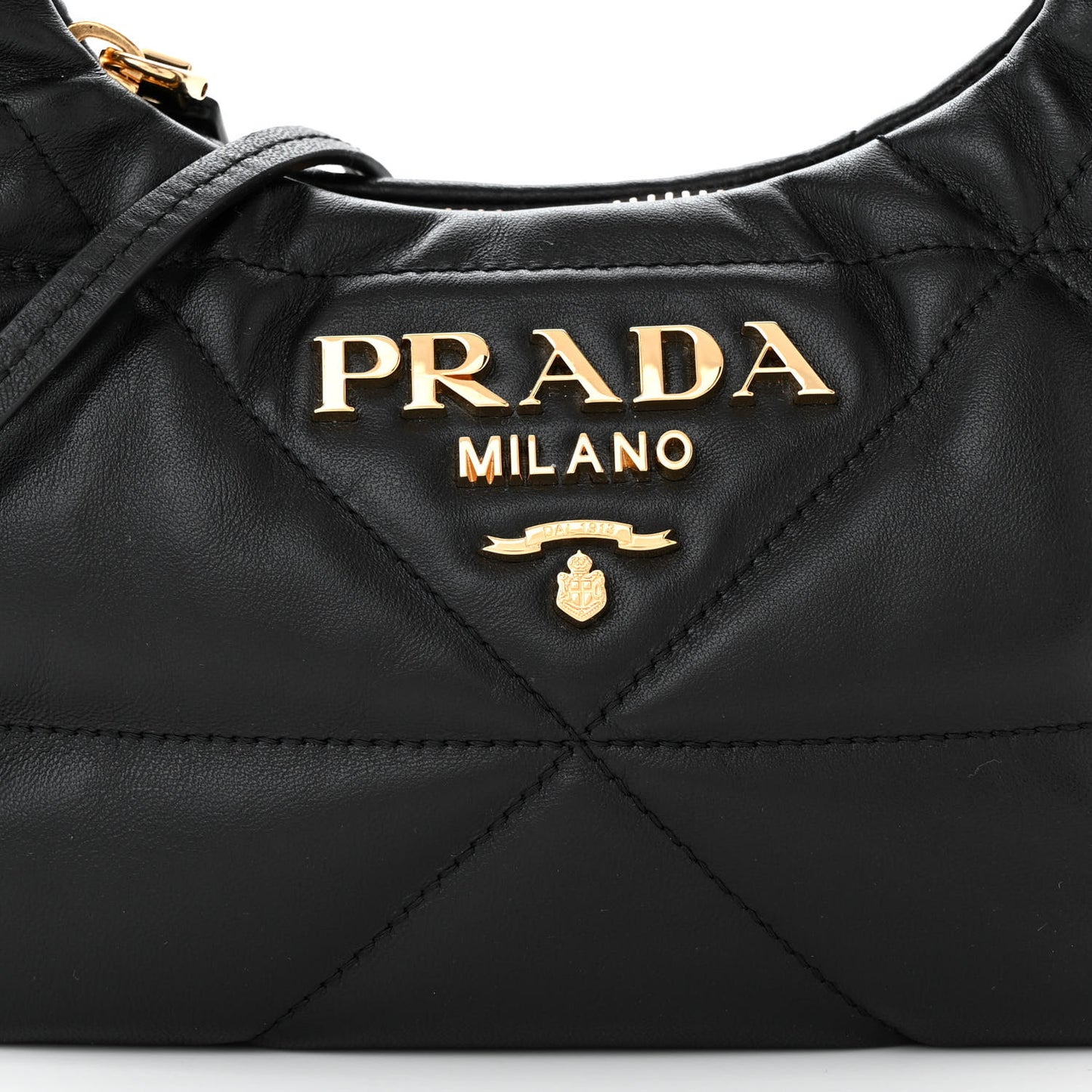 Nappa Triangle Stitched Mini Zippered Hobo Bag Black