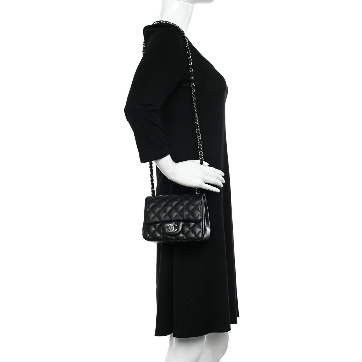 Lambskin Quilted Mini Square Flap Black