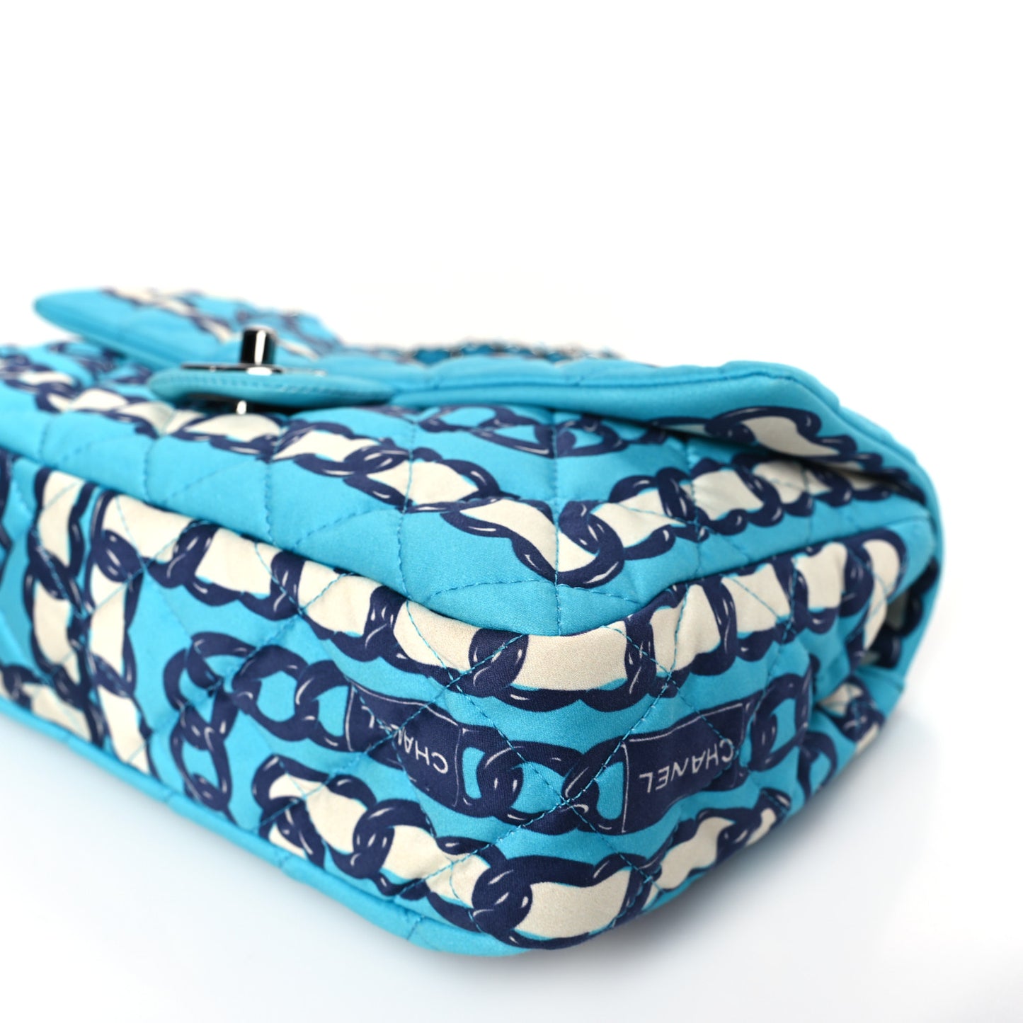 Silk Chain Printed Medium Single Flap Blue