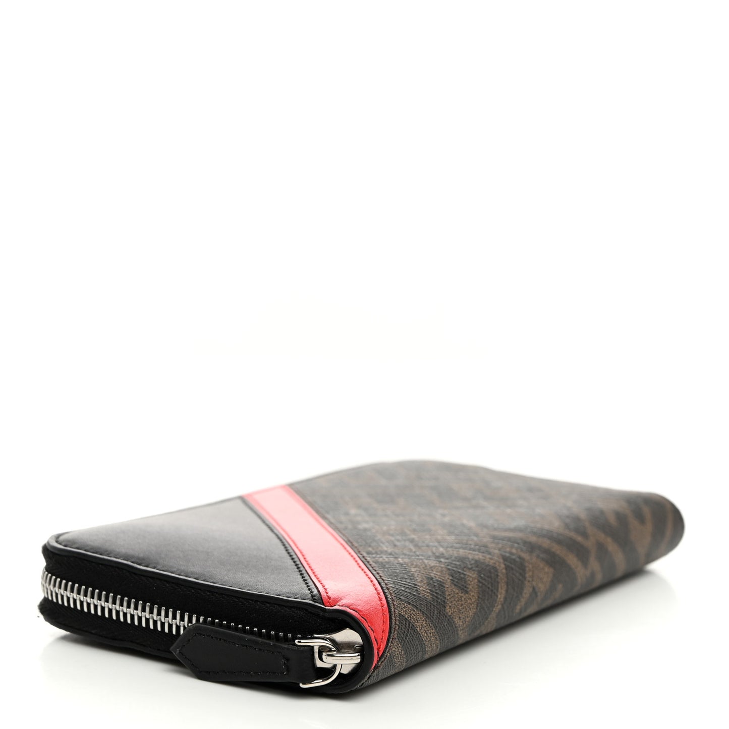 Glazed Fabric Vitello Liberty FF 1974 Diagonal Zip Around Wallet Tobacco Rosso Black