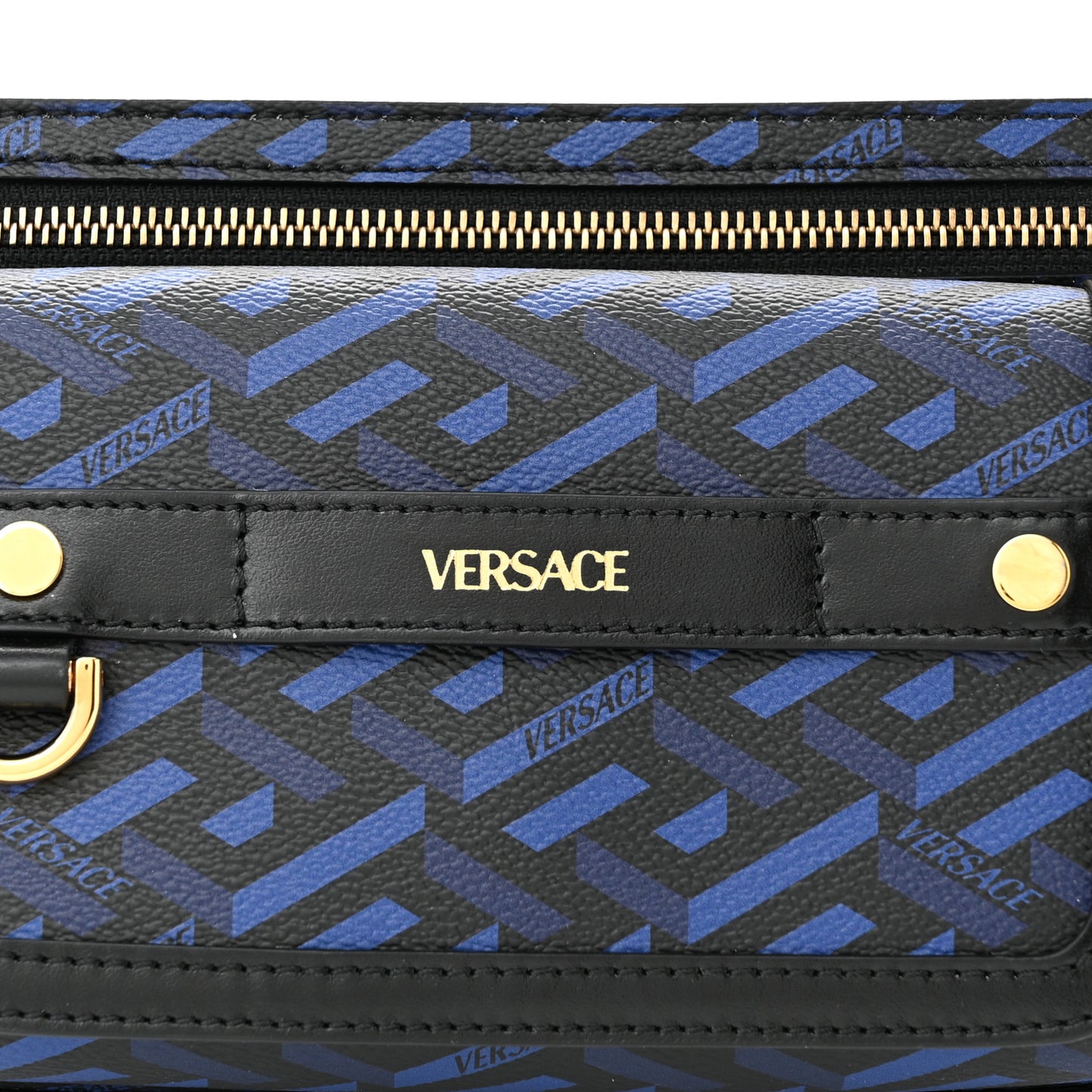 Coated Canvas La Greca Signature Bum Bag Black Blue