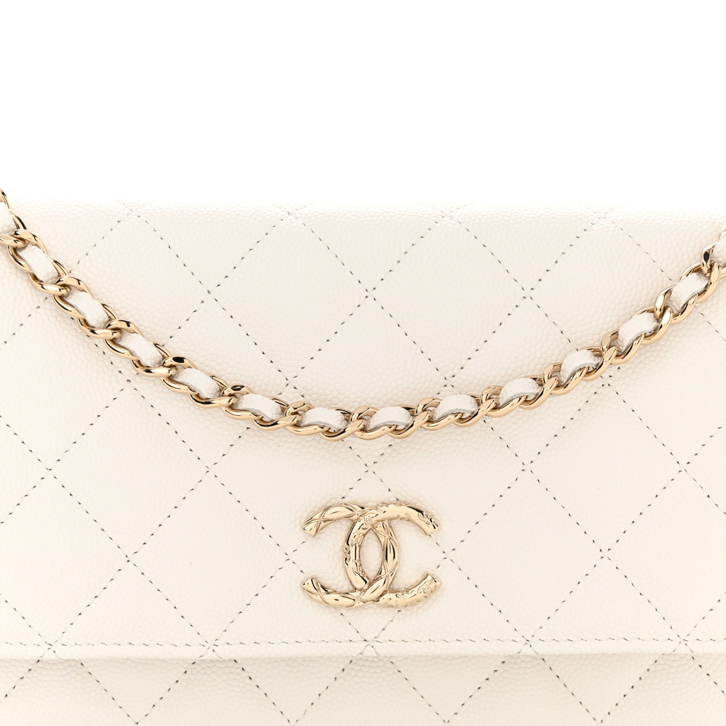 Caviar Quilted Wallet on Chain WOC White