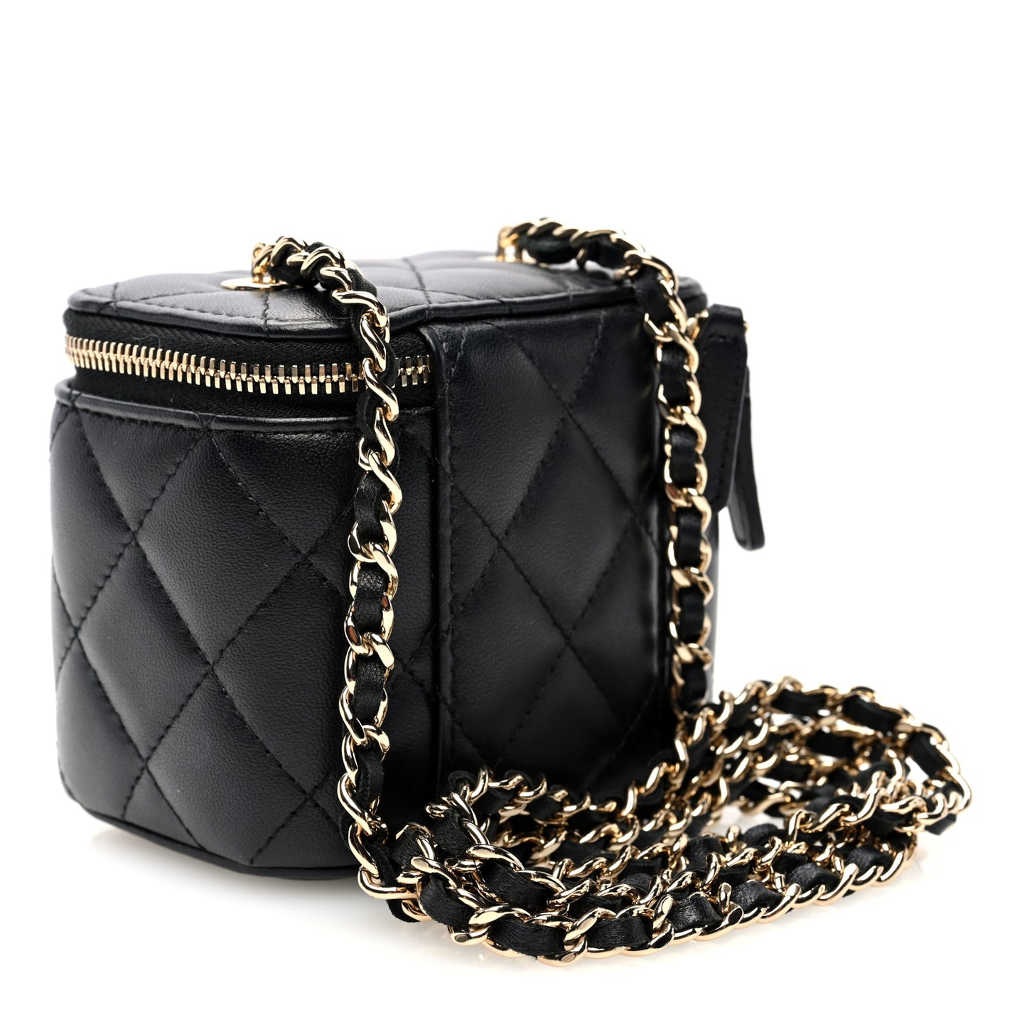Lambskin Quilted Mini Vanity Case With Chain Black