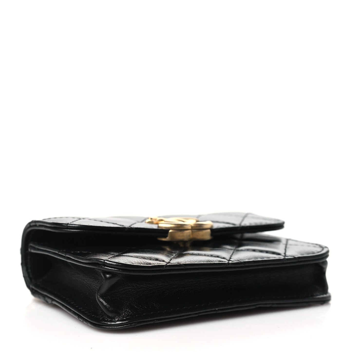 Calfskin Quilted Perfect Fit Coin Purse With Chain Black