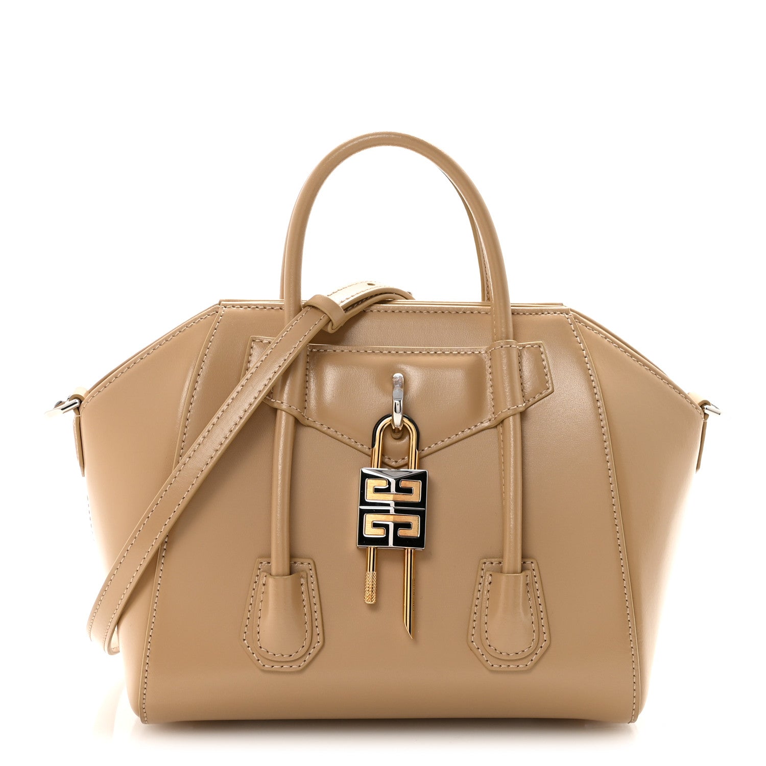 Givenchy Box Calfskin Mini Lock Antigona Shoulder Bag Beige