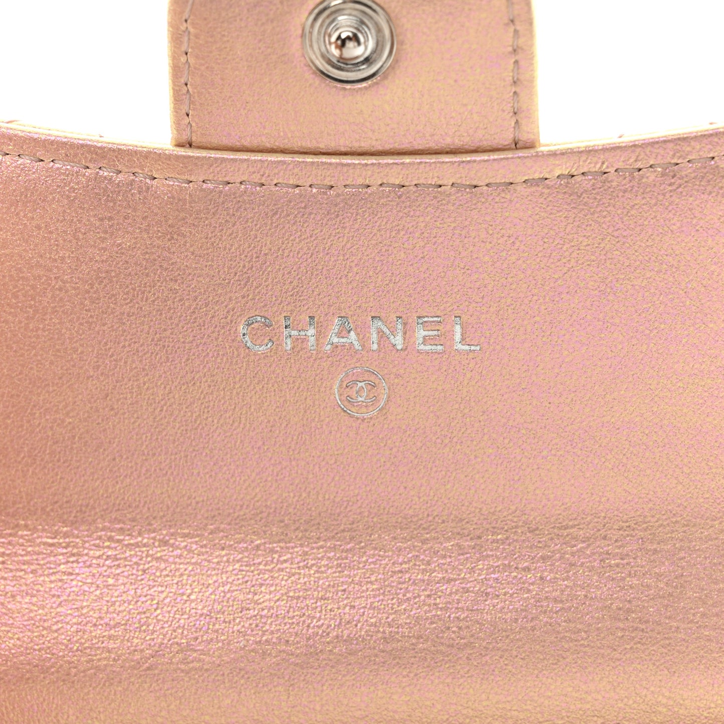 Iridescent Calfskin Quilted Flap Card Holder Wallet Pink