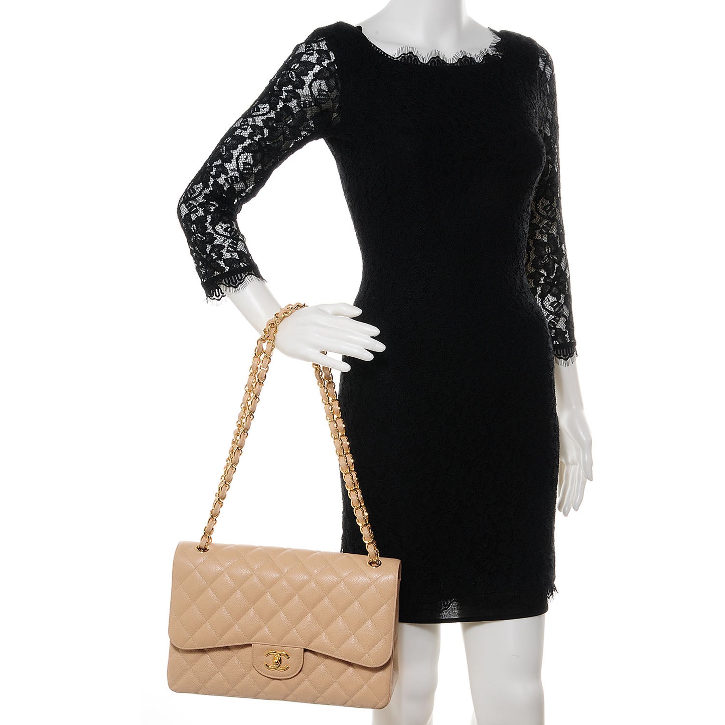 Caviar Jumbo Double Flap Beige Clair