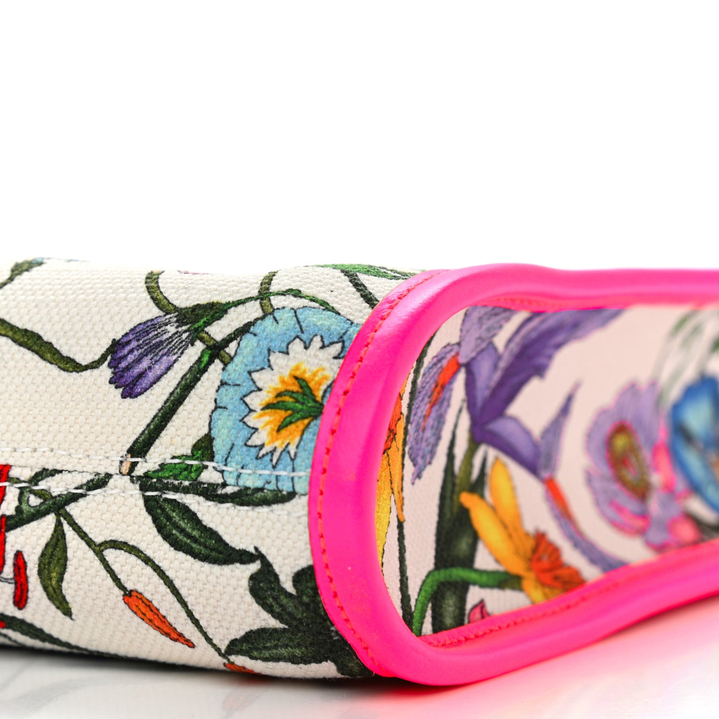 Canvas Flora Large Rajah Chain Tote White Multicolor Fuxia Fluo