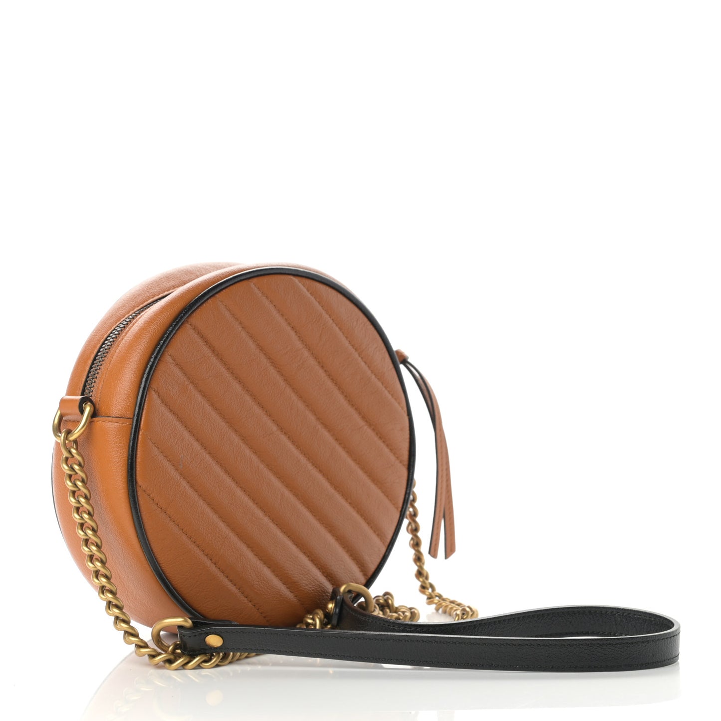 Azalea Calfskin Matelasse Diagonal Mini Torchon GG Marmont Round Shoulder Bag Cognac Black