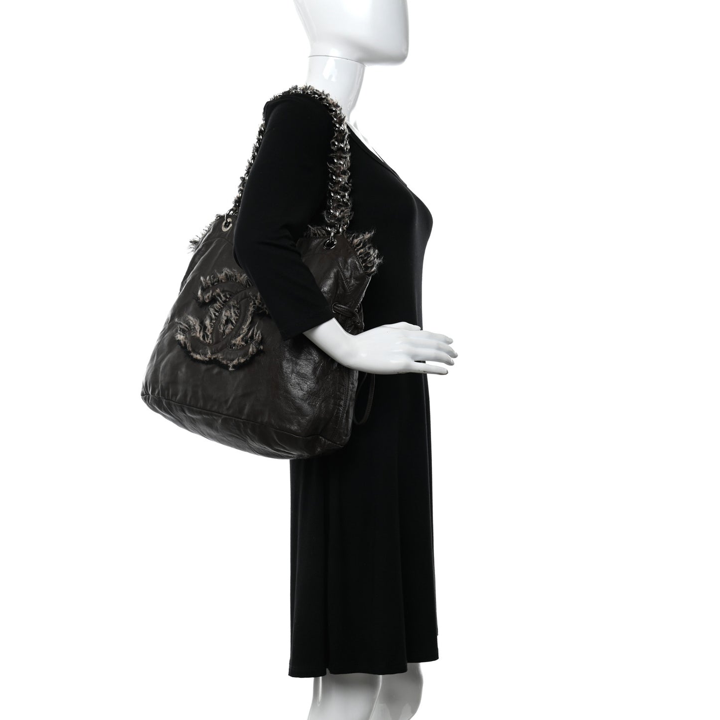 Tweed Lambskin Drawstring Tweedy Tote Brown