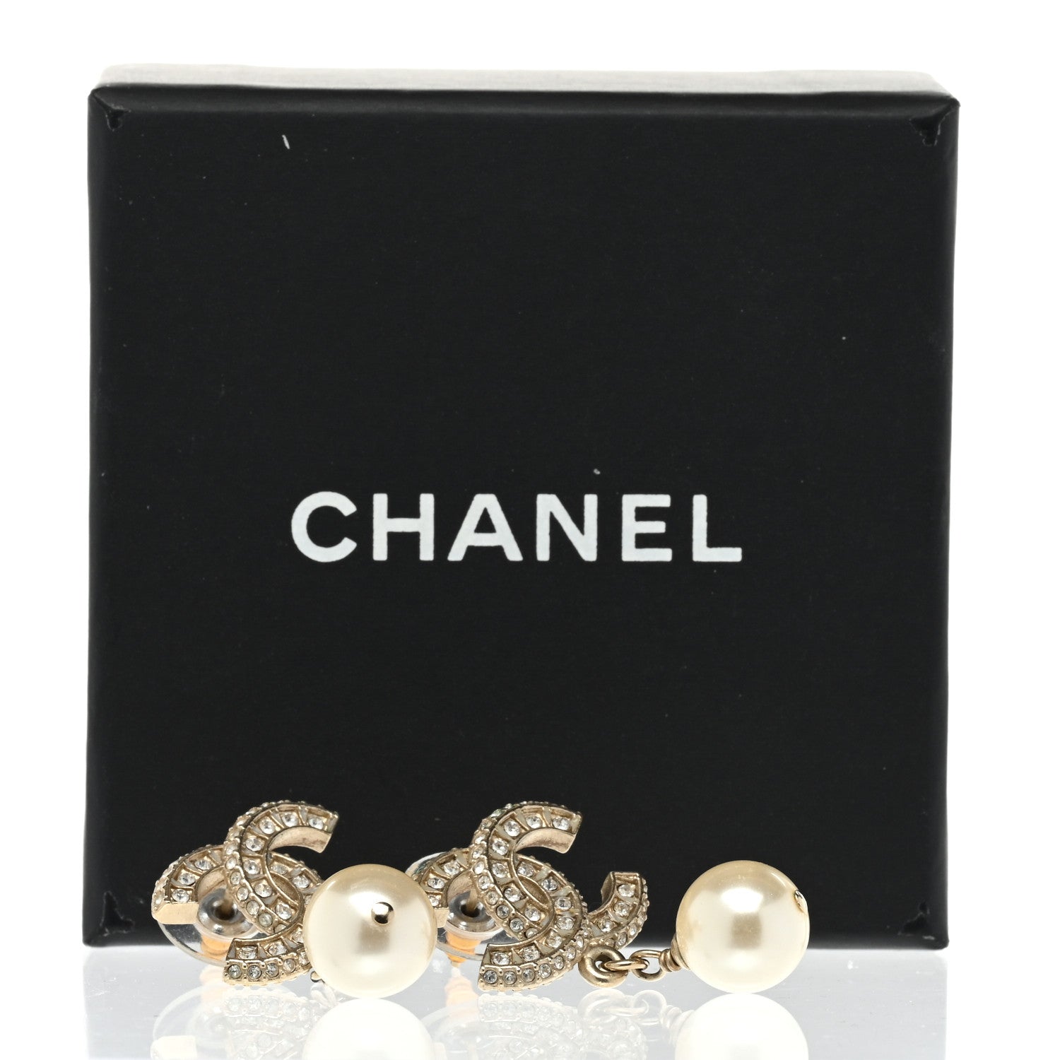 Chanel Crystal Pearl CC Drop Earrings Gold 5 of 5