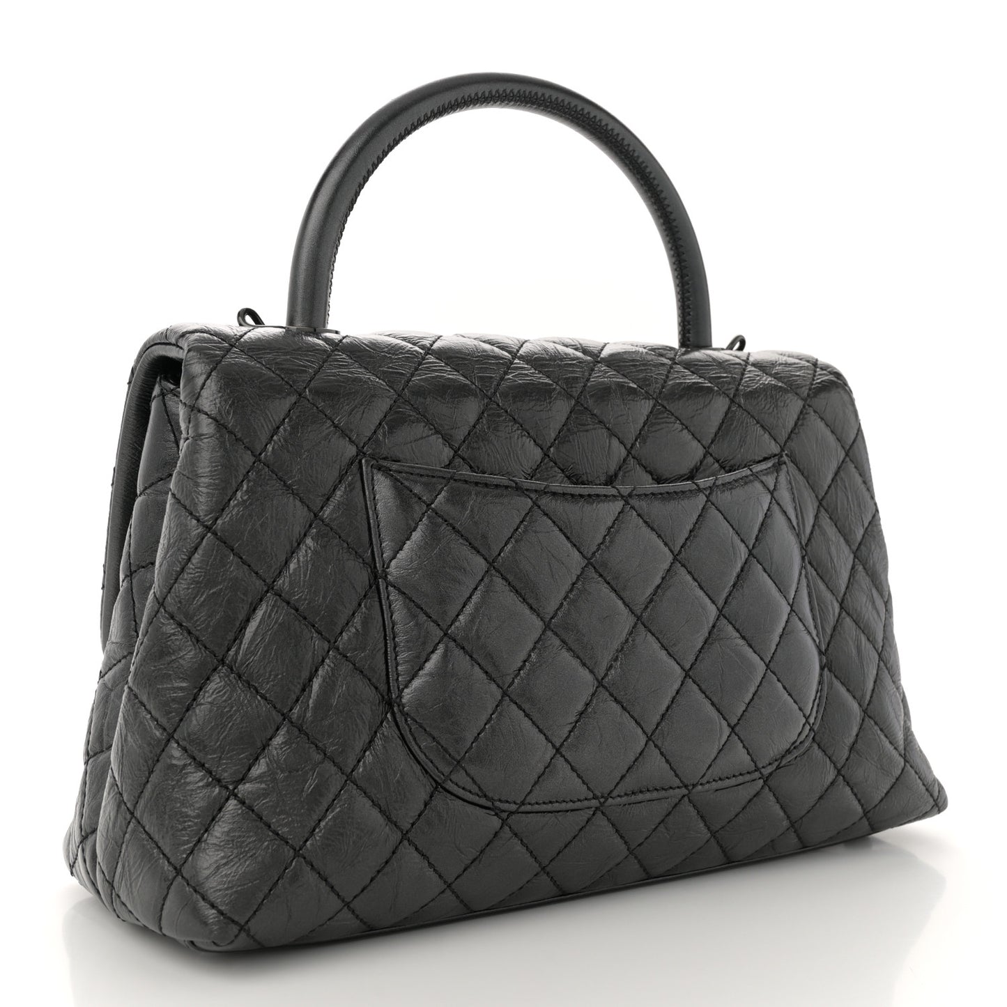 Aged Calfskin Quilted Small Coco Handle Flap So Black