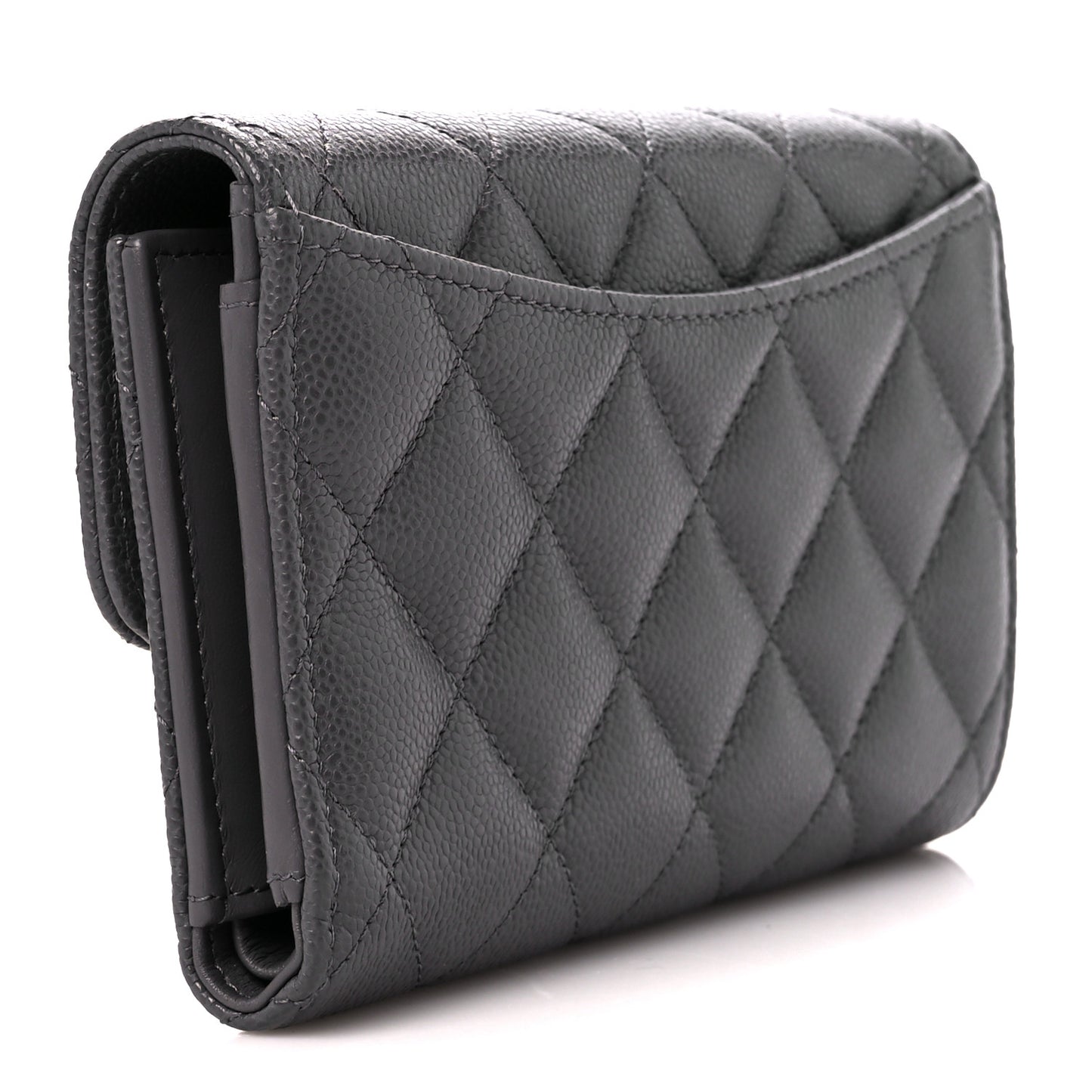 Caviar Quilted Medium Flap Wallet Grey