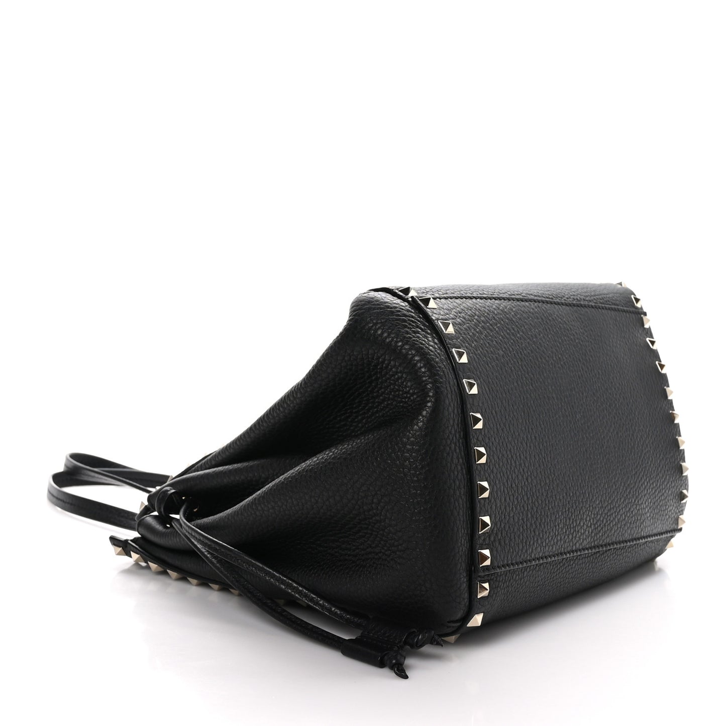 VALENTINO GARAVANI Grained Calfskin Rockstud Double Handle Cinch Tote Black