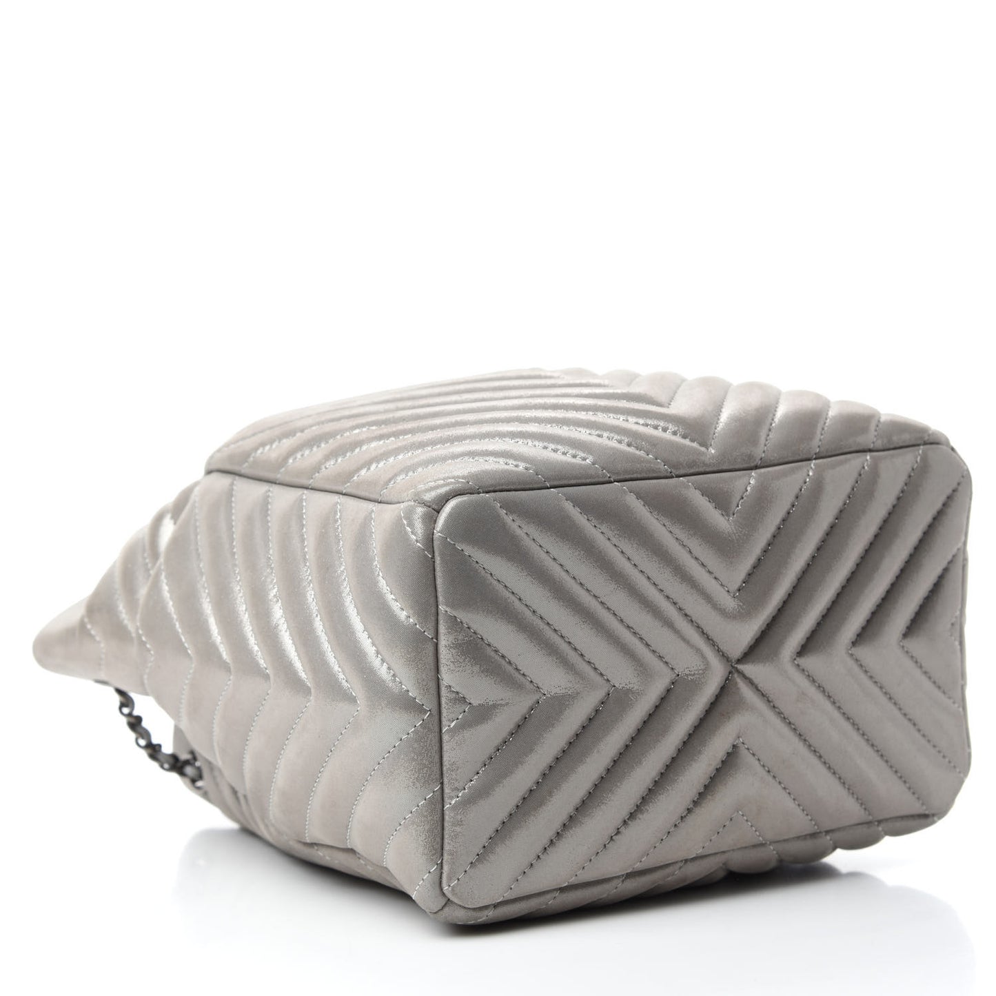 Iridescent Calfskin Chevron Small Urban Spirit Drawstring Bag Silver