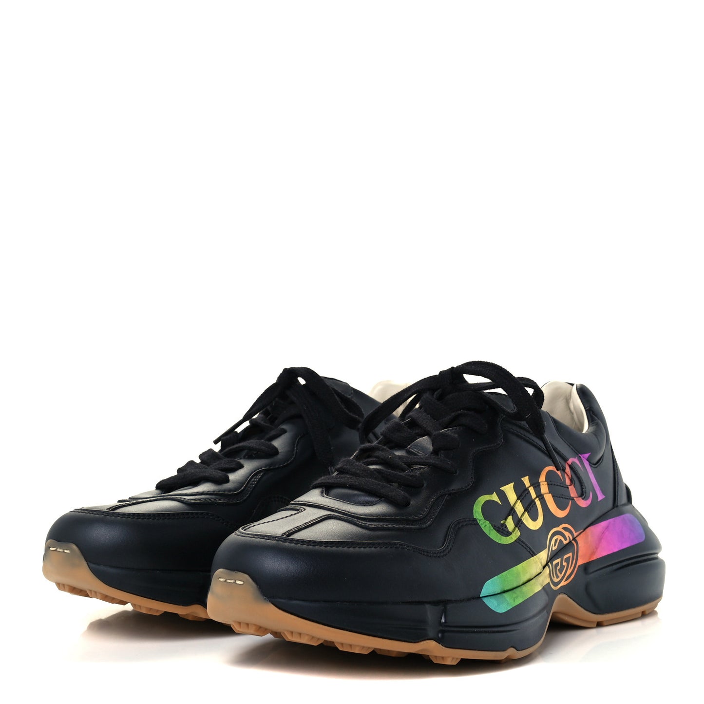Calfskin Iridescent Logo Mens Rhyton Sneakers 7.5 Black