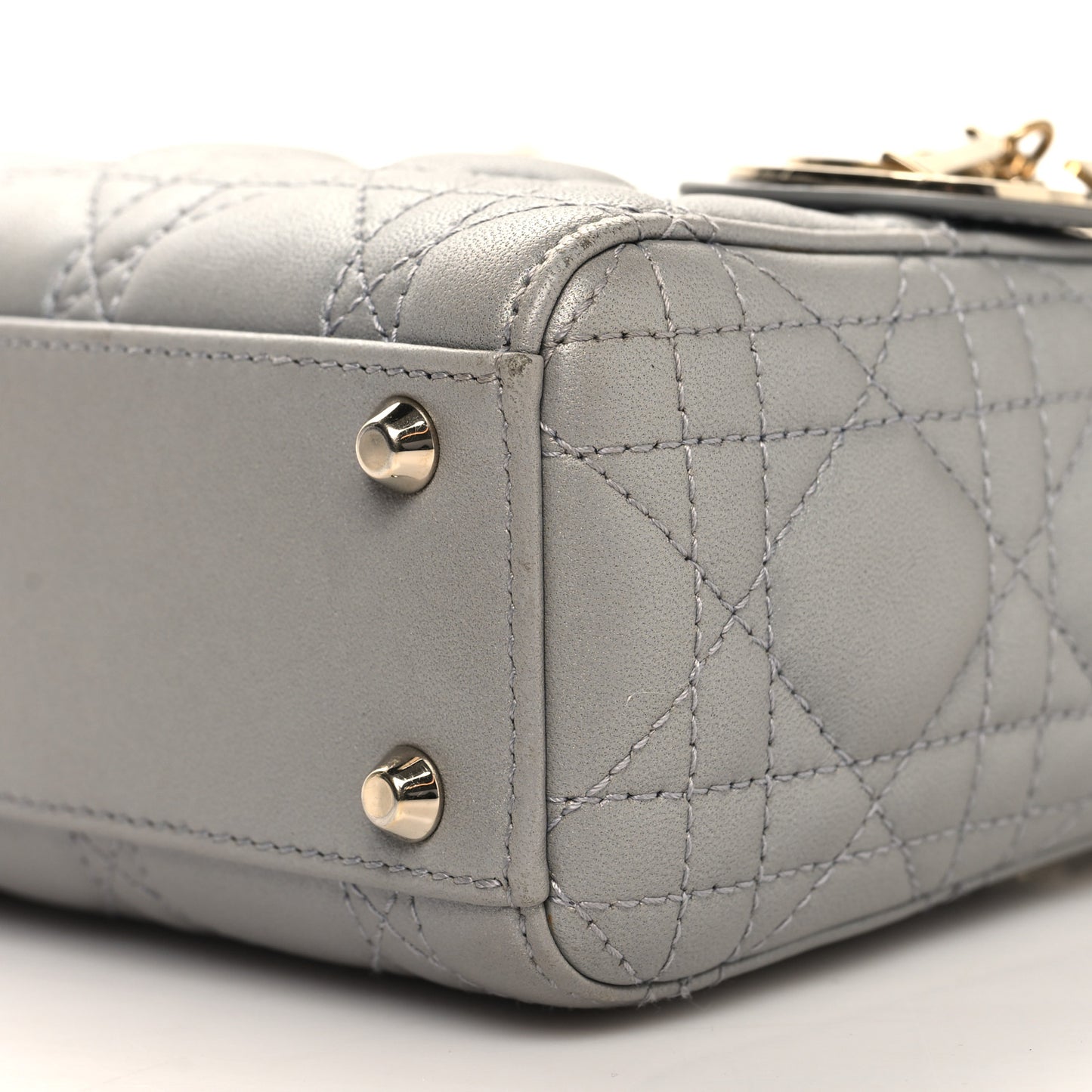 Metallic Lambskin Cannage Mini Lady Dior Grey