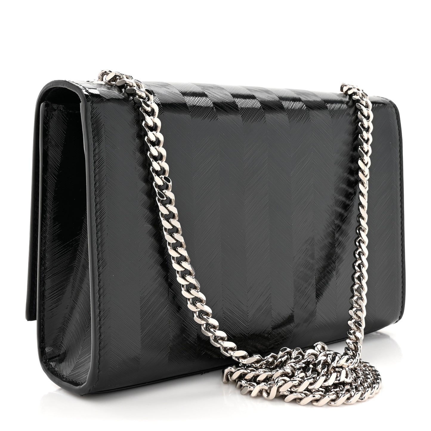 Patent Textured Striped Small Classic Monogram Kate Tassel Satchel Black