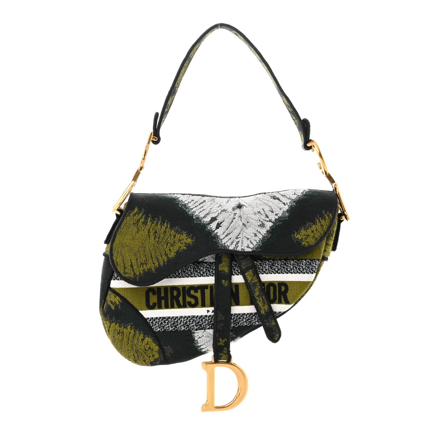Christian Dior CHRISTIAN DIOR Canvas Embroidered Tie Dye Saddle Bag Green Multicolor 1 of 10