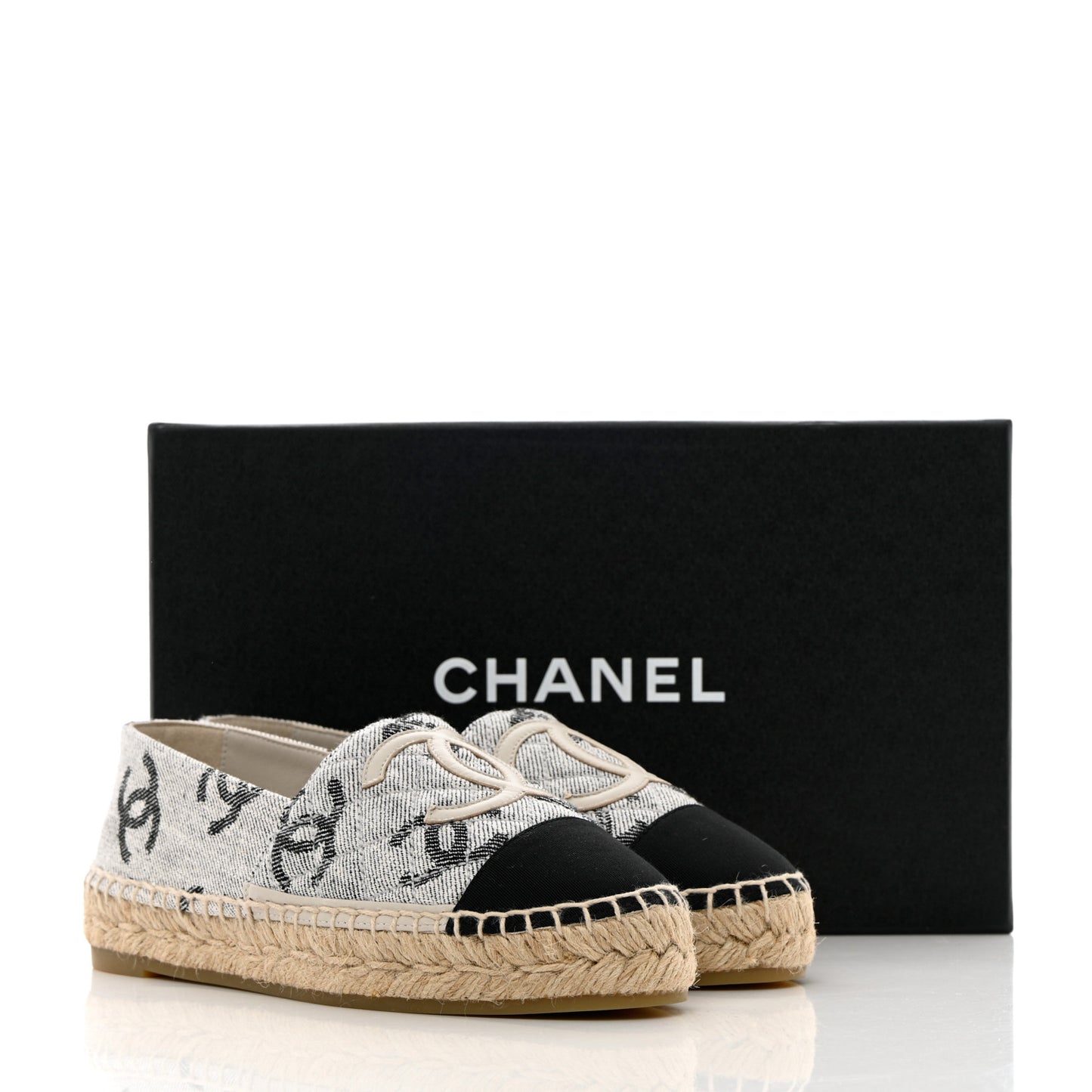 Cotton Jacquard Grosgrain CC Print Espadrilles 35 Grey Black