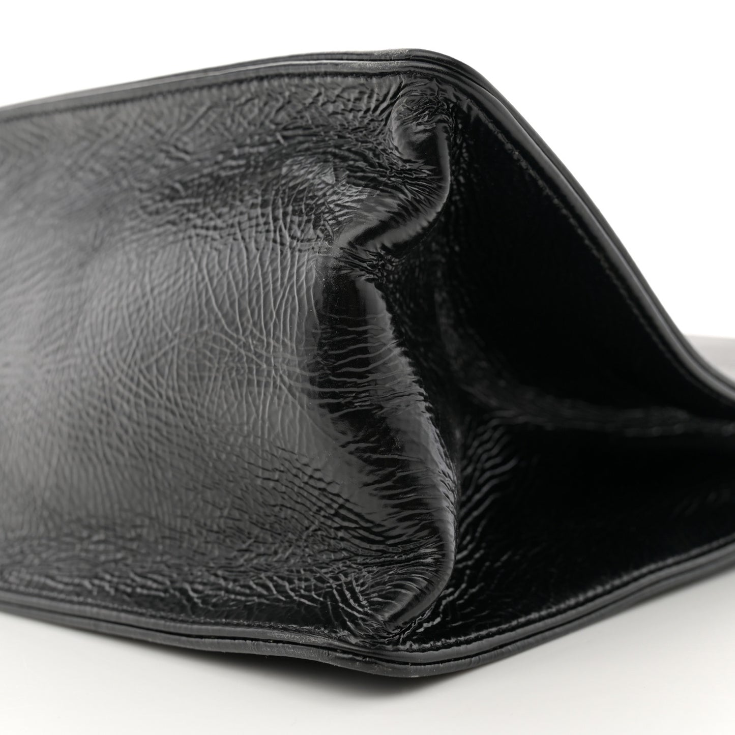 Shiny Aged Calfskin Shopping Bag Black