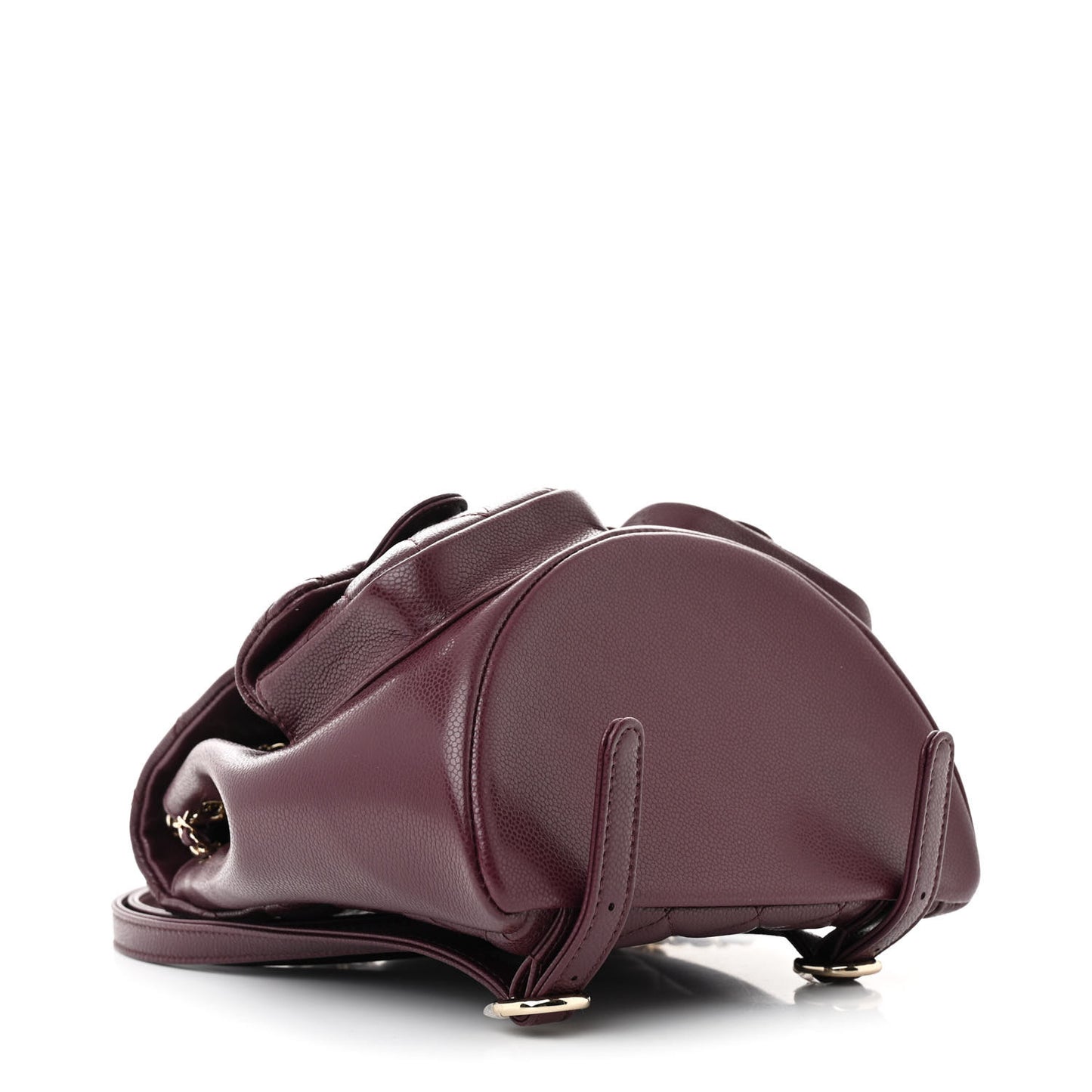 Shiny Caviar Quilted Medium Duma Pockets Drawstring Backpack Dark Burgundy