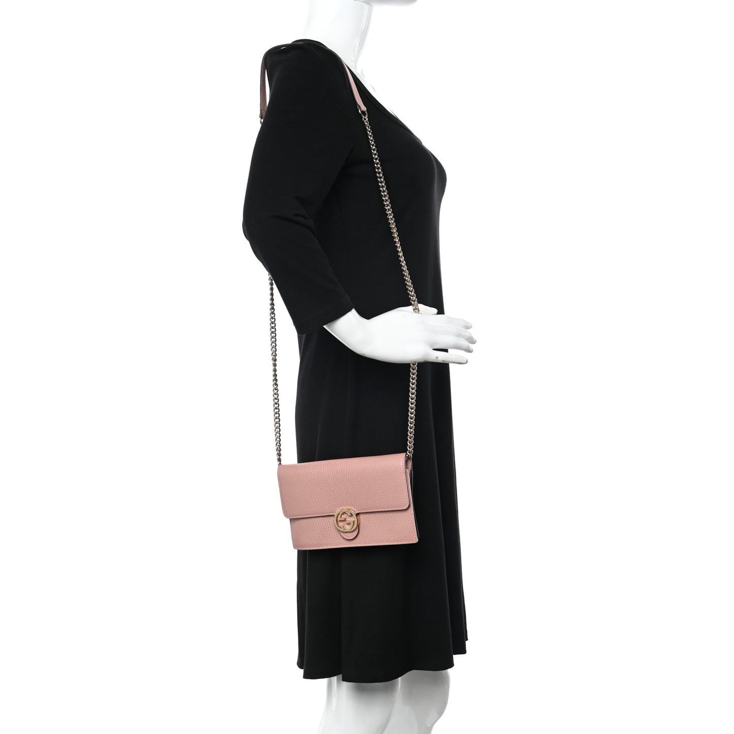 Dollar Calfskin Interlocking G Chain Wallet Soft Pink