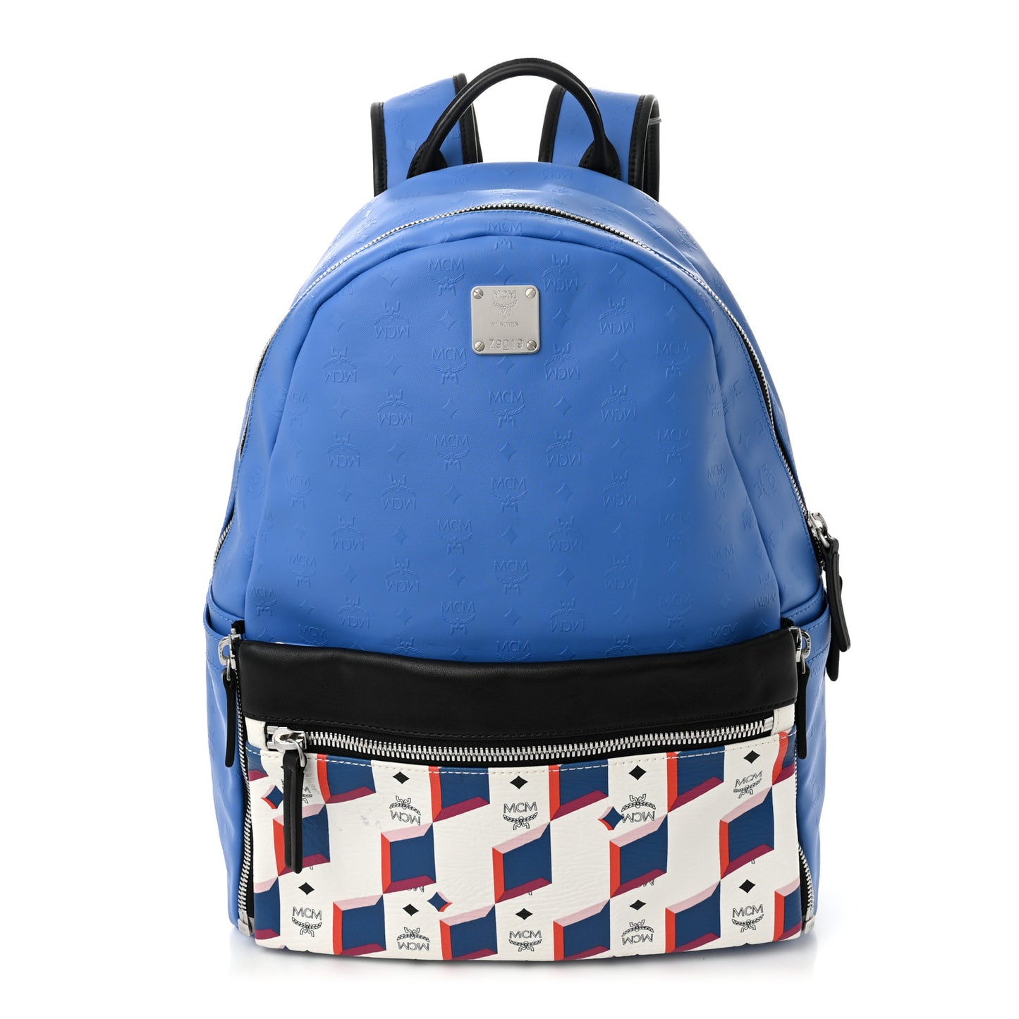 Calfskin Visetos Diamond Print Backpack Blue