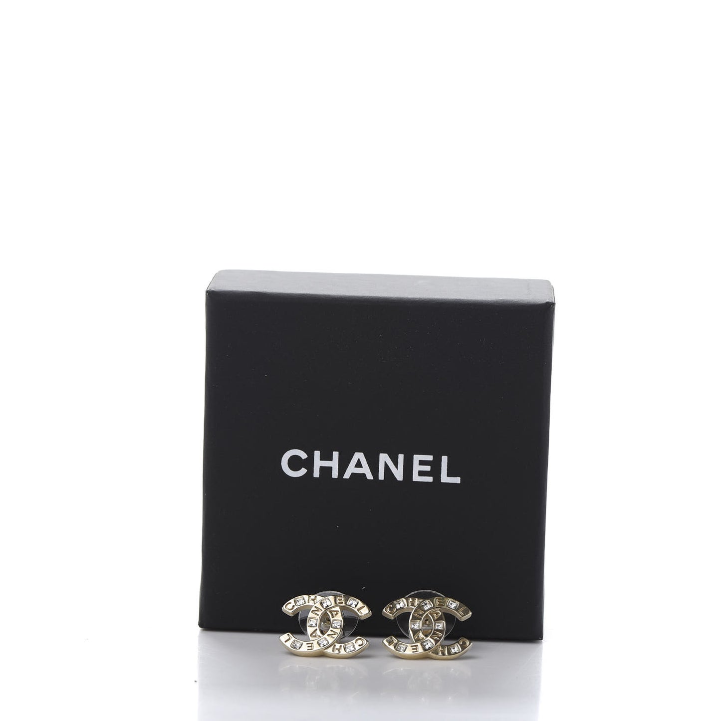 Crystal Metal CC Paris Button Stud Earrings Gold