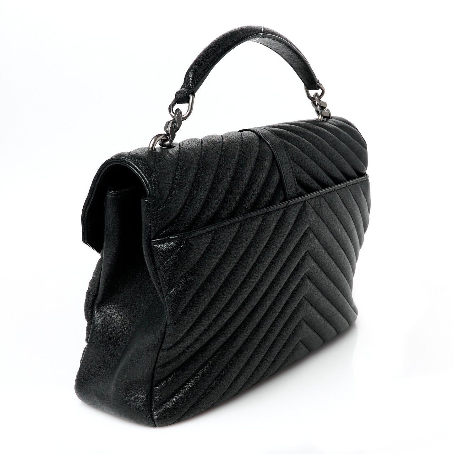 Sheepskin Matelasse Chevron Monogram Large College Satchel Black