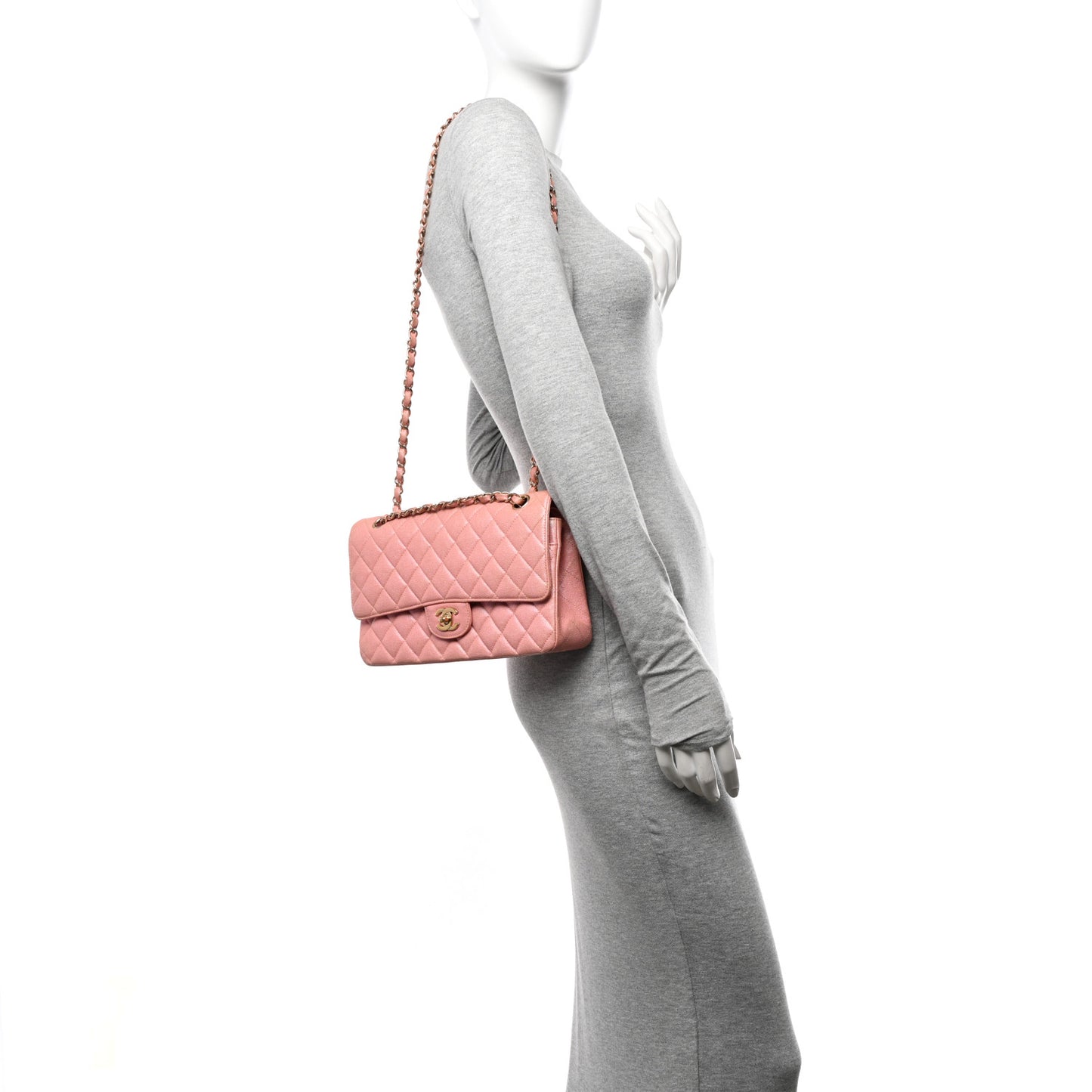 Iridescent Caviar Quilted Medium Double Flap Rose Pink