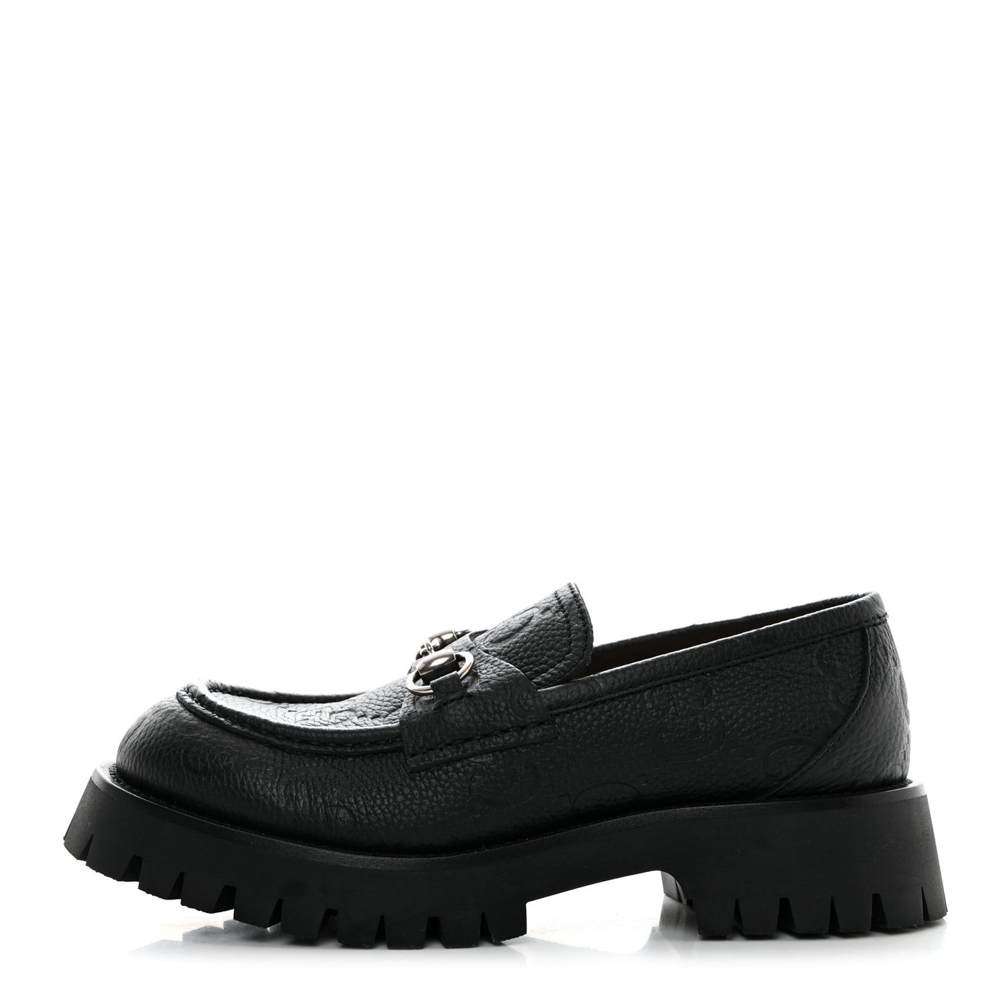 Piuma Calfskin Embossed Womens Platform Lug Sole Loafers 39.5 Black