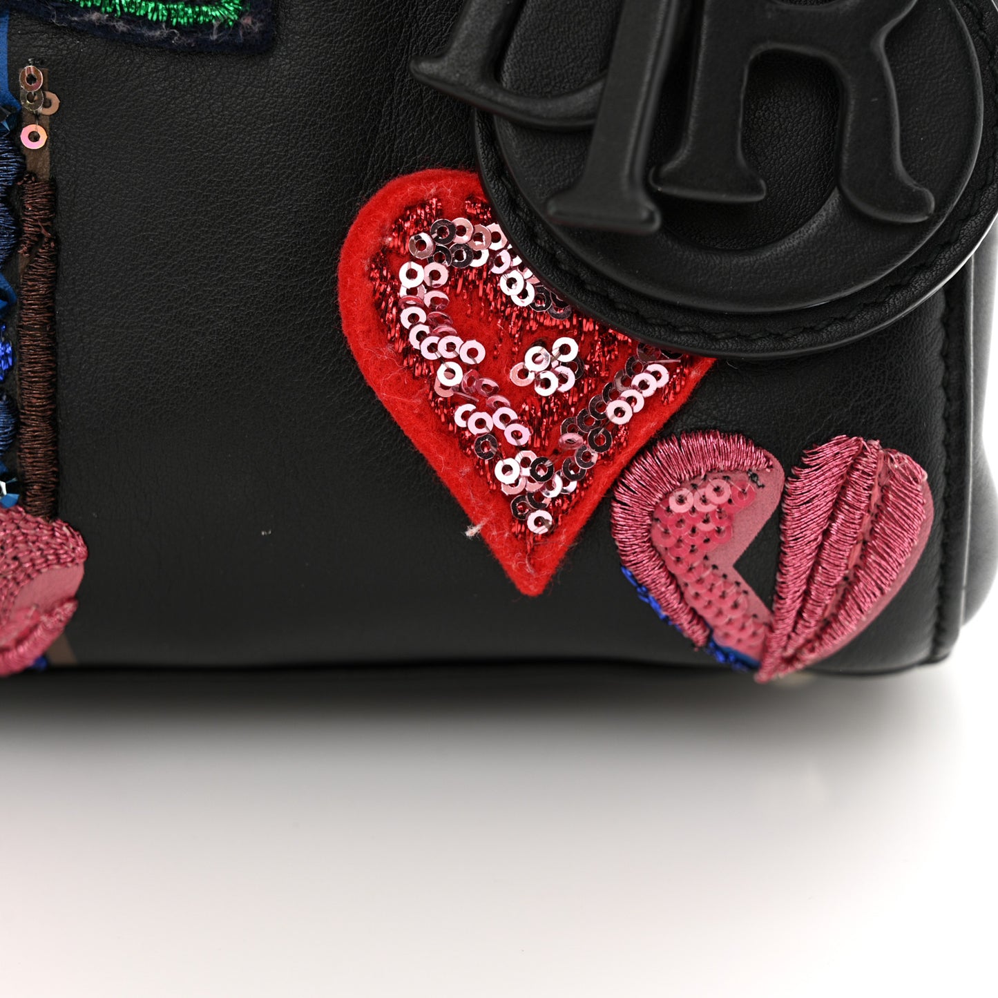 CHRISTIAN DIOR Smooth Calfskin Embroidered Micro Lady Dior Black