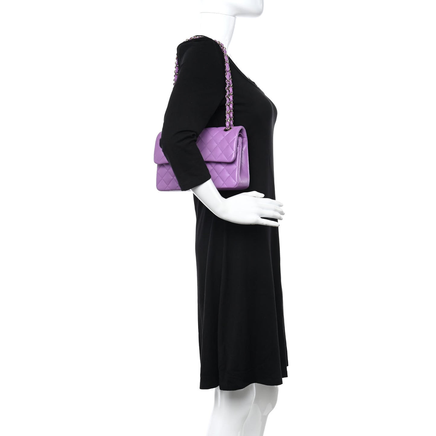 Caviar Quilted Small Double Flap Purple