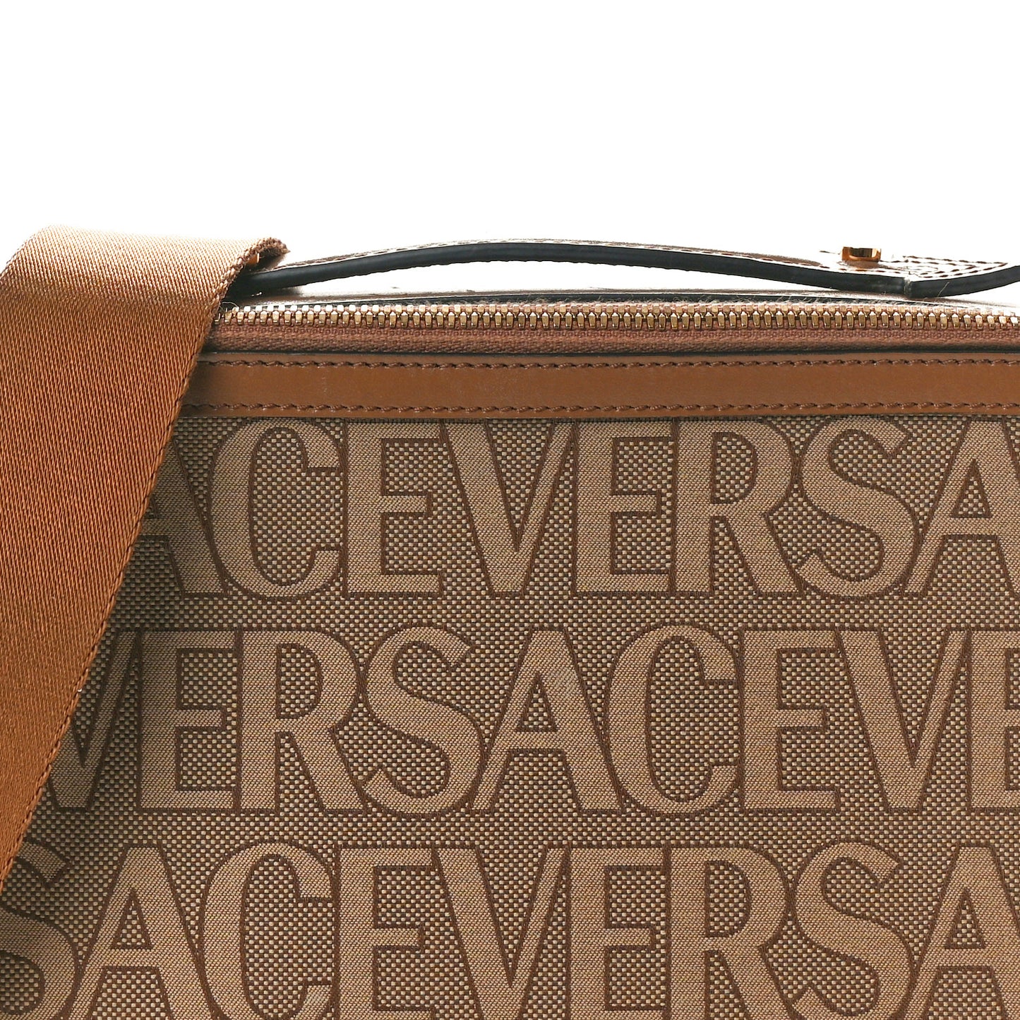 Canvas Calfskin Allover Messenger Bag Beige Brown