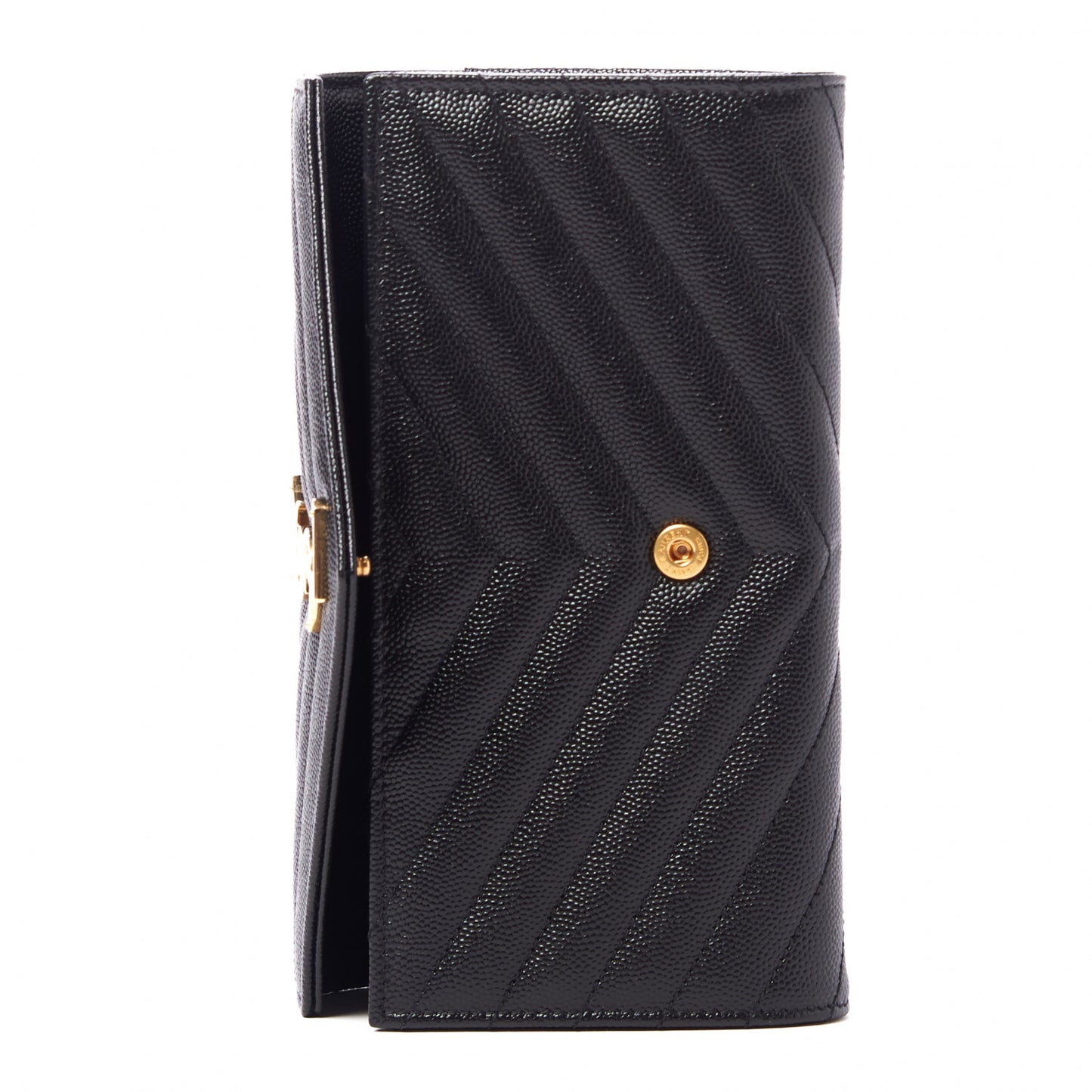 Grain De Poudre Matelasse Chevron Monogram Flap Wallet Black