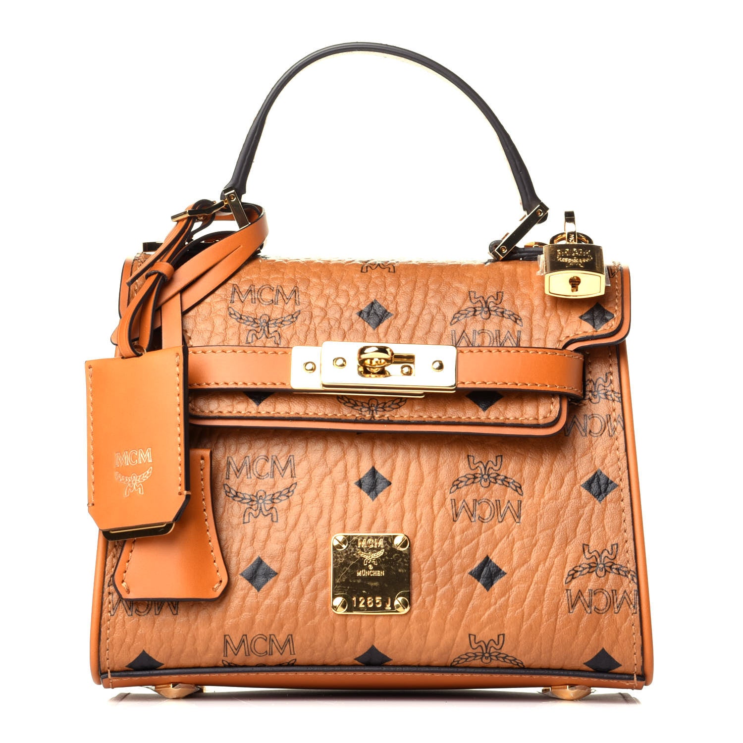 MCM ショルダーバッグ MCM Visetos X-Mini Heritage Top Handle Satchel Cognac 743657