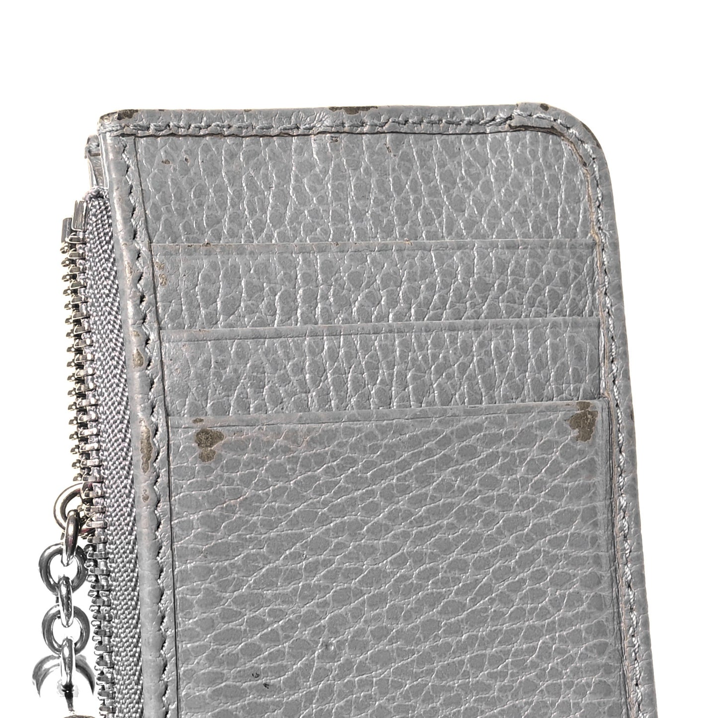 Dollar Calfskin Enamel Monochrome GG Marmont Key Case Card Holder Grey