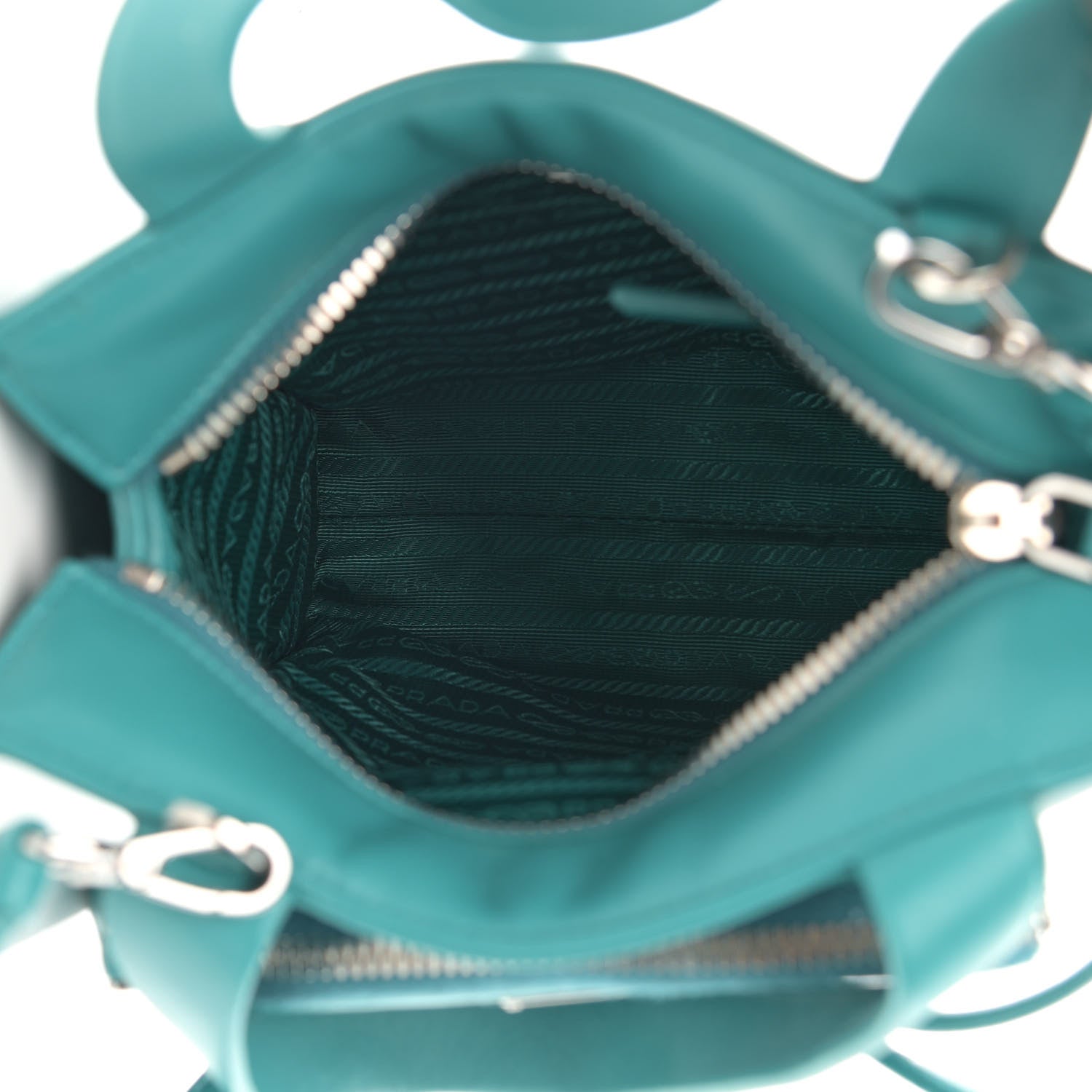 Prada Nappa Triangle Pocket Small Tote Bag Teal 5 of 16