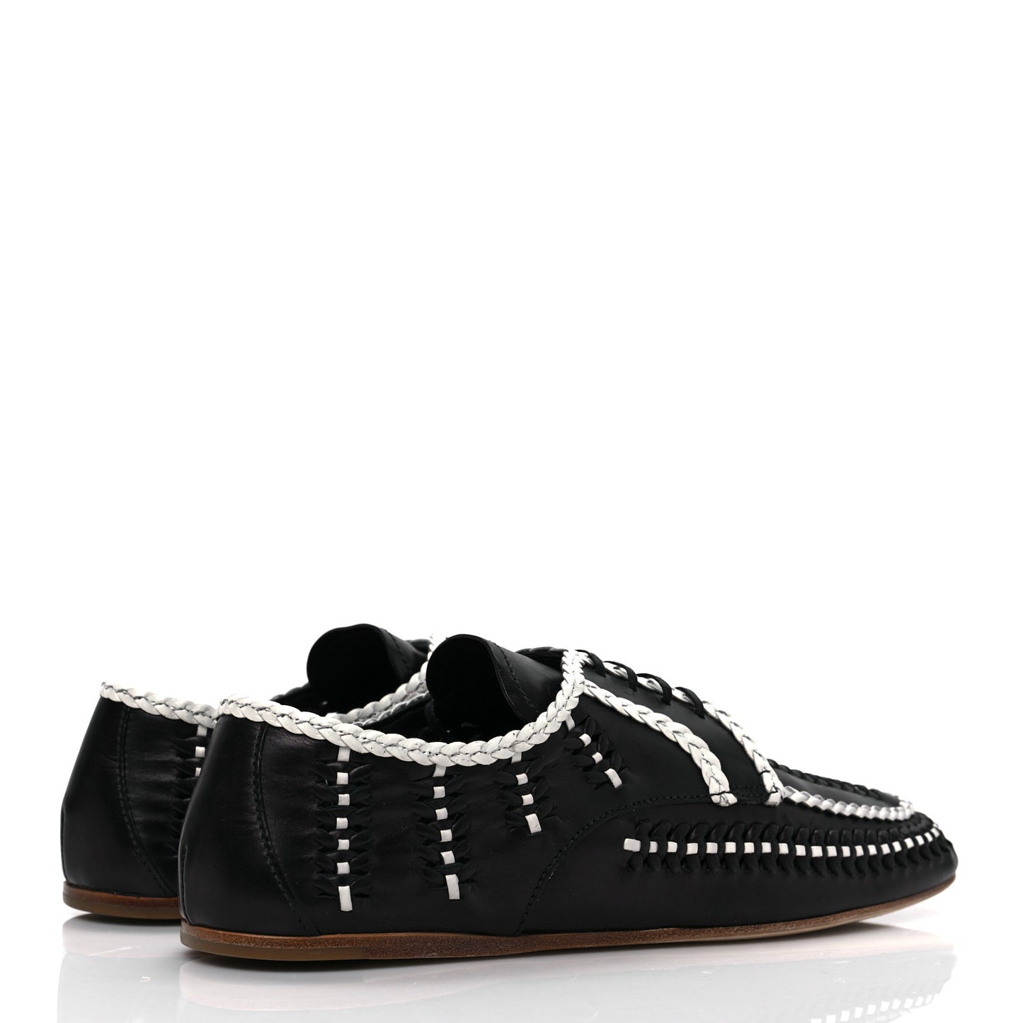 Calfskin Woven Loafers 41 Black White