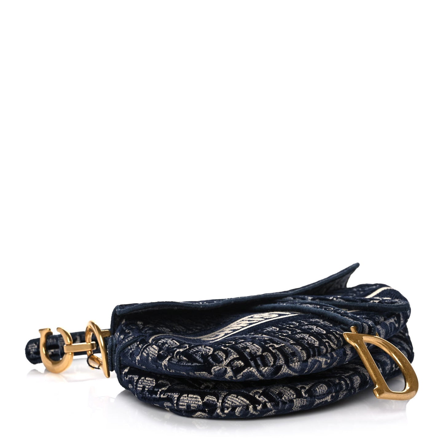 Oblique Embroidered Saddle Bag Blue