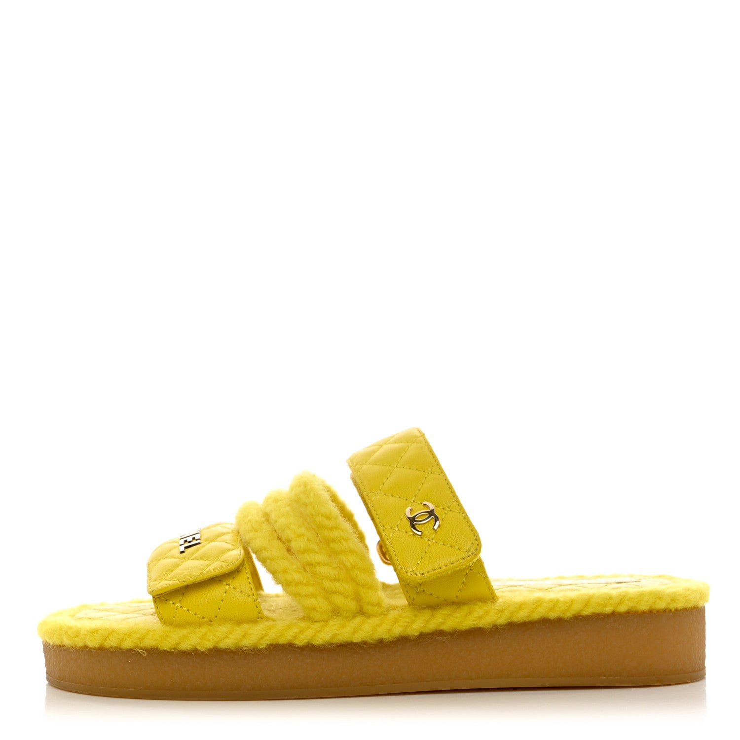 Chanel Cord Lambskin Quilted Logo Mules 37 Yellow 1 of 8
