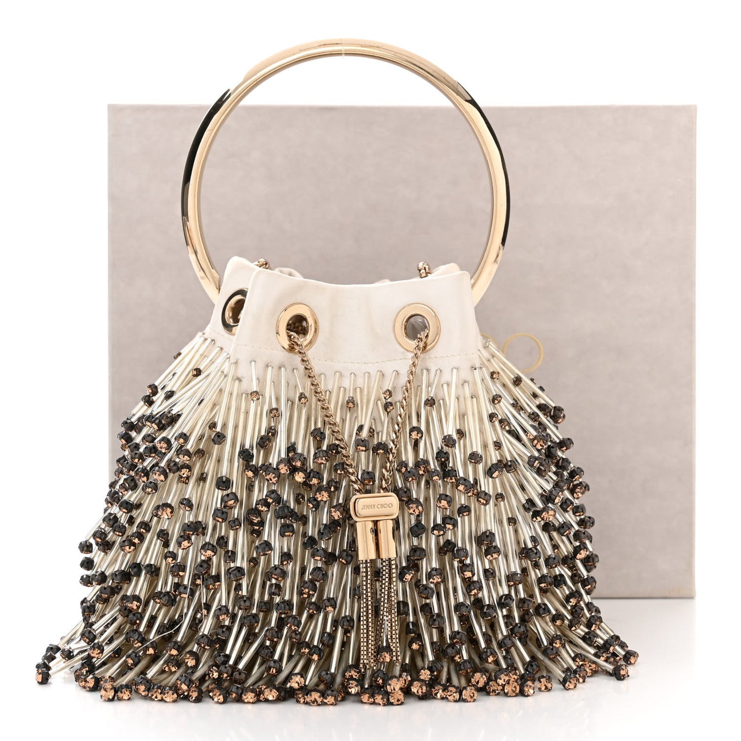 Satin Beaded Crystal Embellished Mini Bon Bon Bag White Multicolor