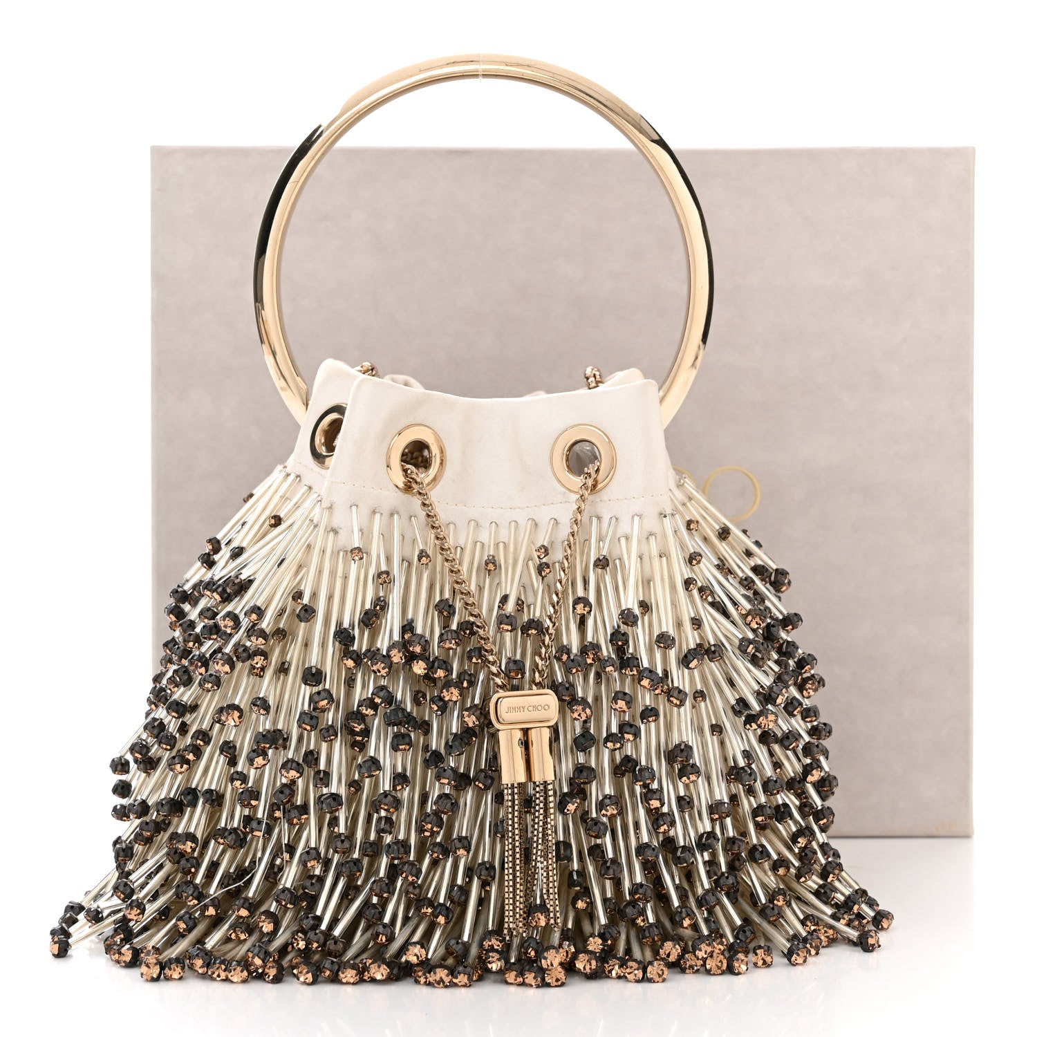 Jimmy Choo Satin Beaded Crystal Embellished Mini Bon Bon Bag White Multicolor 12 of 12