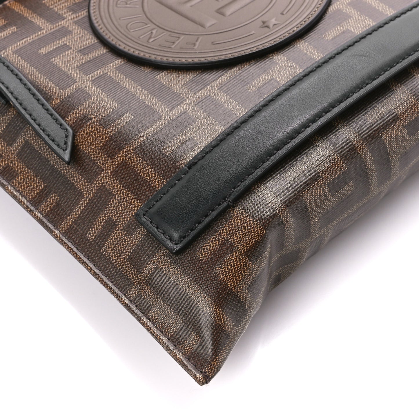Glazed Fabric Vitello Century FF 1974 Stamp Patch Messenger Bag Mogano Panna Black
