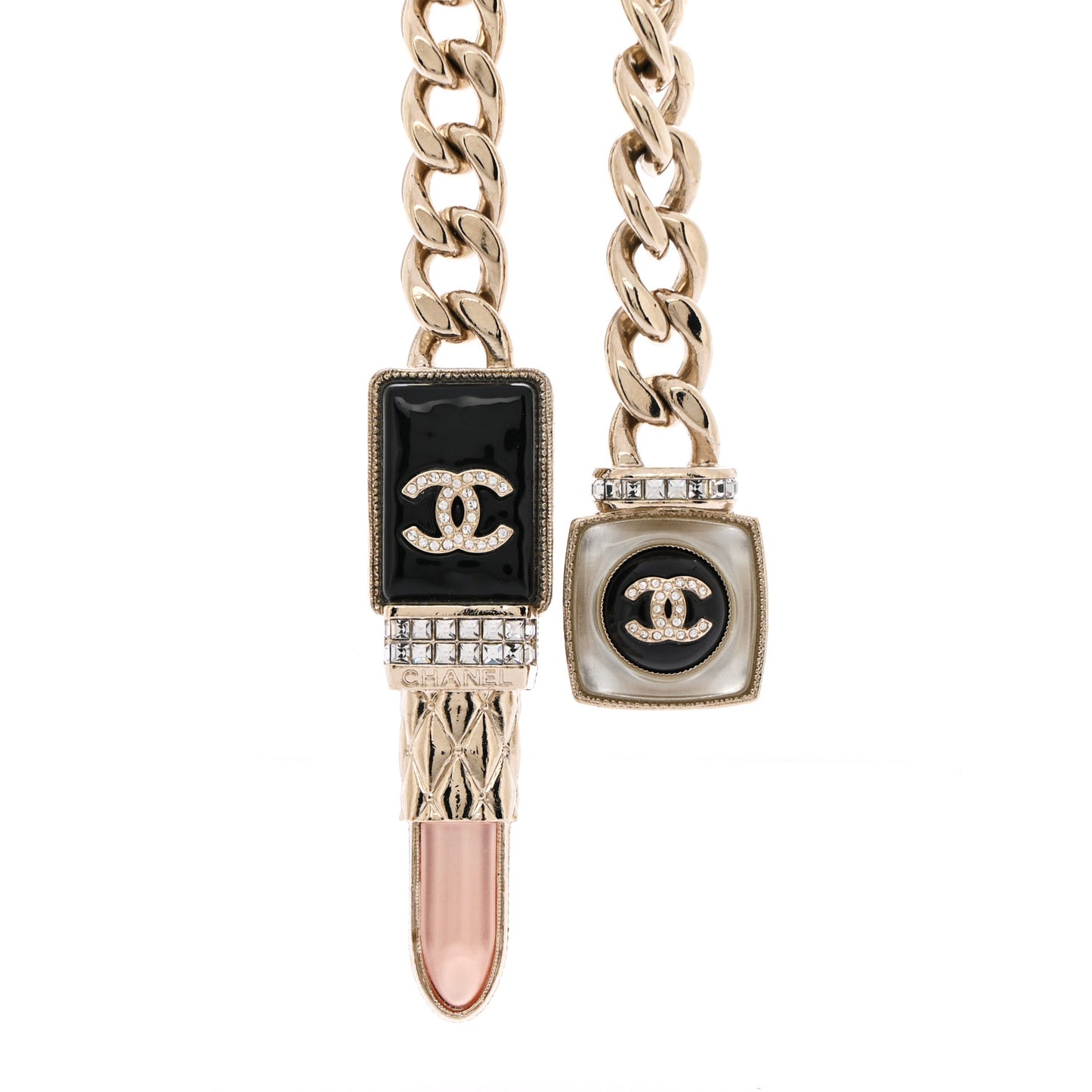 Metal Strass Pearl Lipstick Necklace Pink Gold