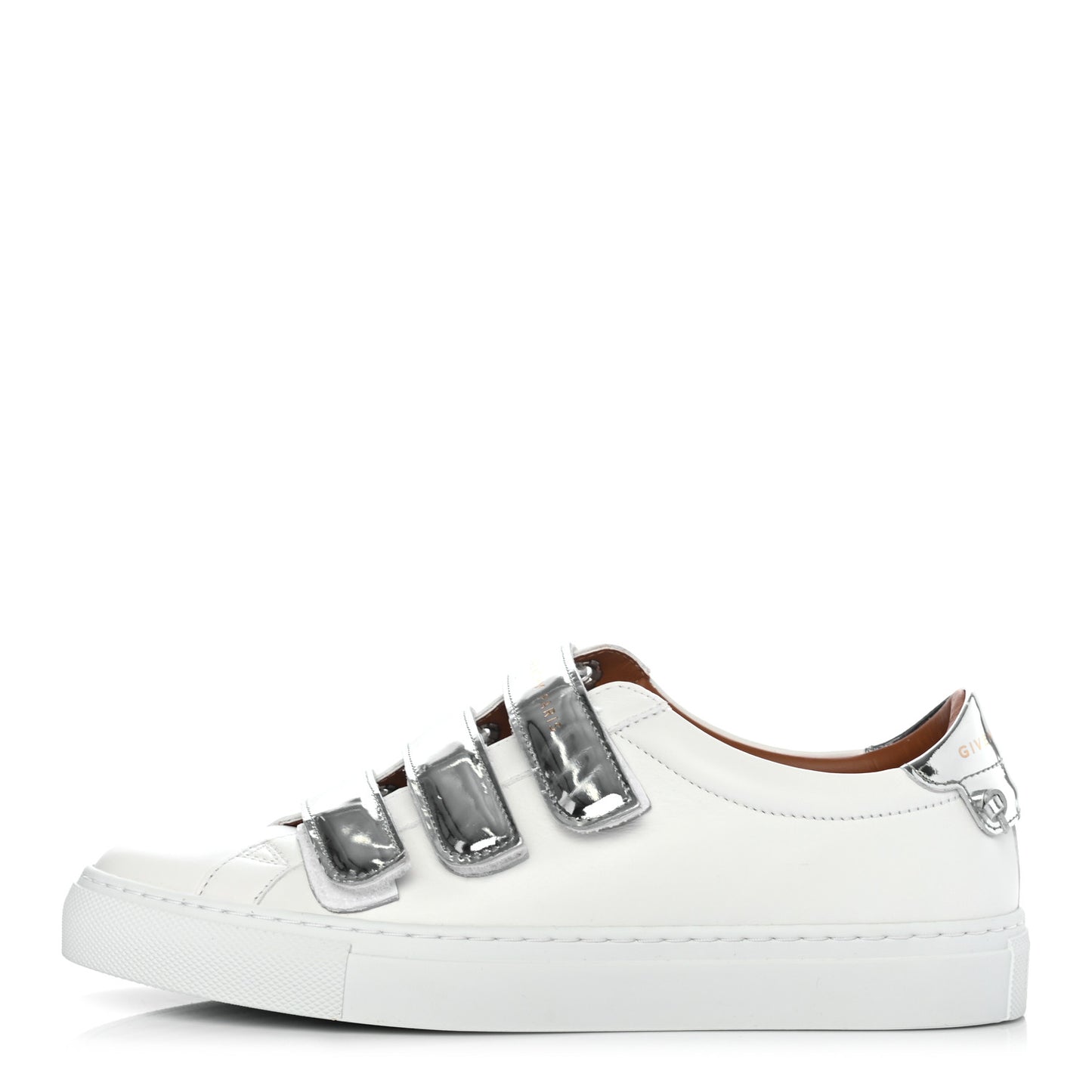 Metallic Calfskin Velcro Strap Womens Urban Street Sneakers 37 White Silver