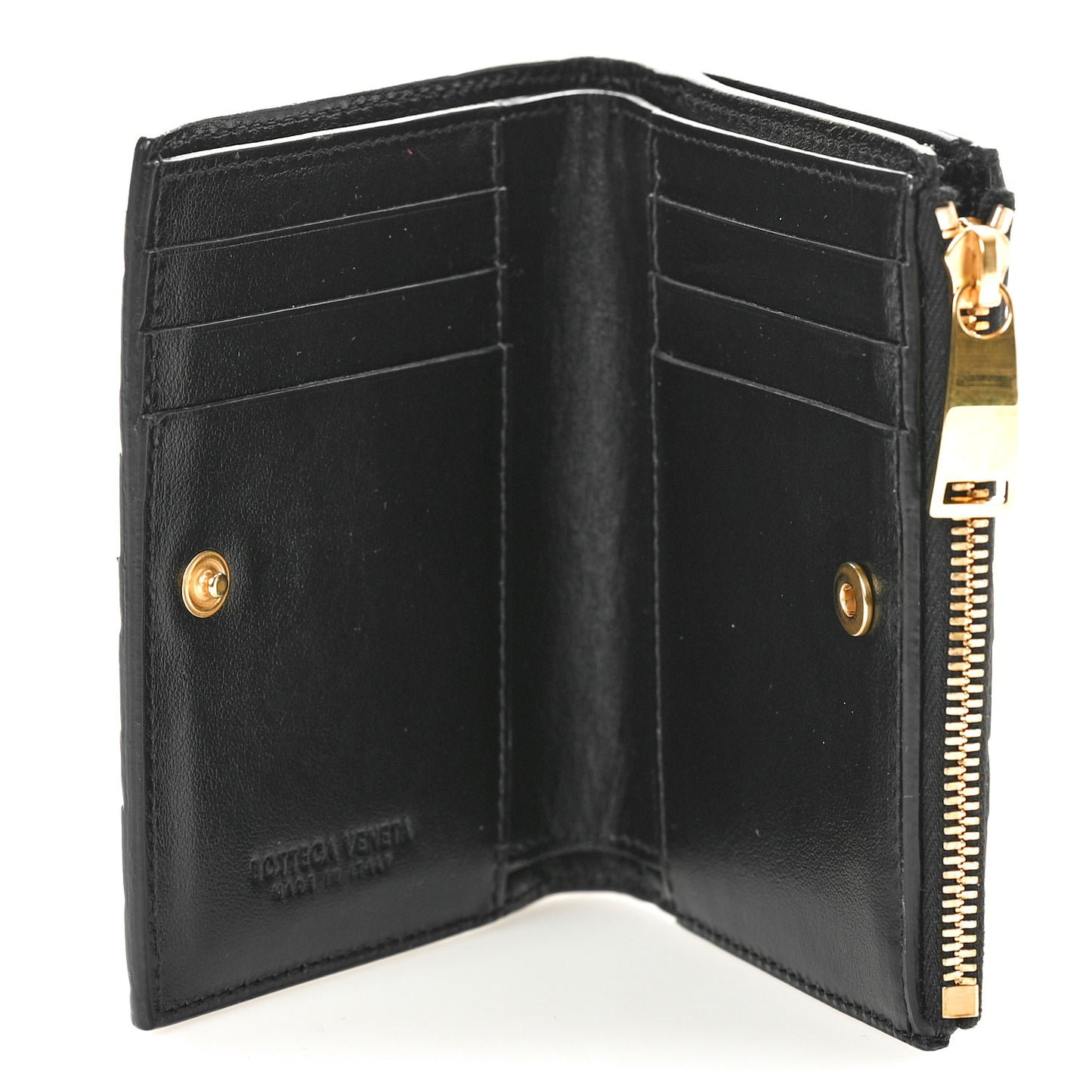 Nappa Intrecciato Small Bi-Fold Zip Wallet Black